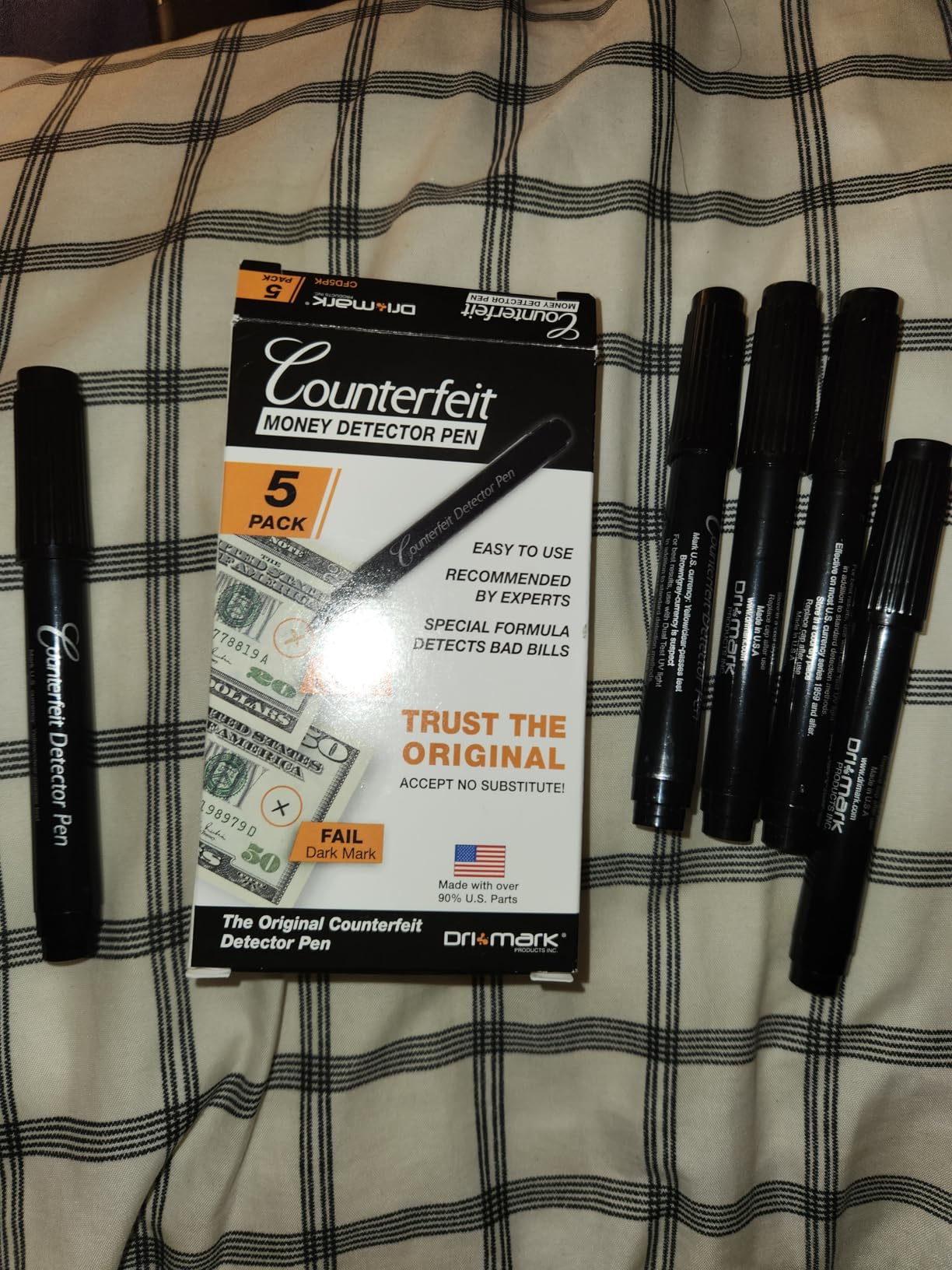Dri Mark CFD5PK Counterfeit Bill Detector Marker Pen, Made in The USA, 3 Times More Ink, Pocket Size, Fake Money Checker - Money Loss Prevention Tester & Fraud Protection for U.S. Currency (Pack of 5) customer photo 2