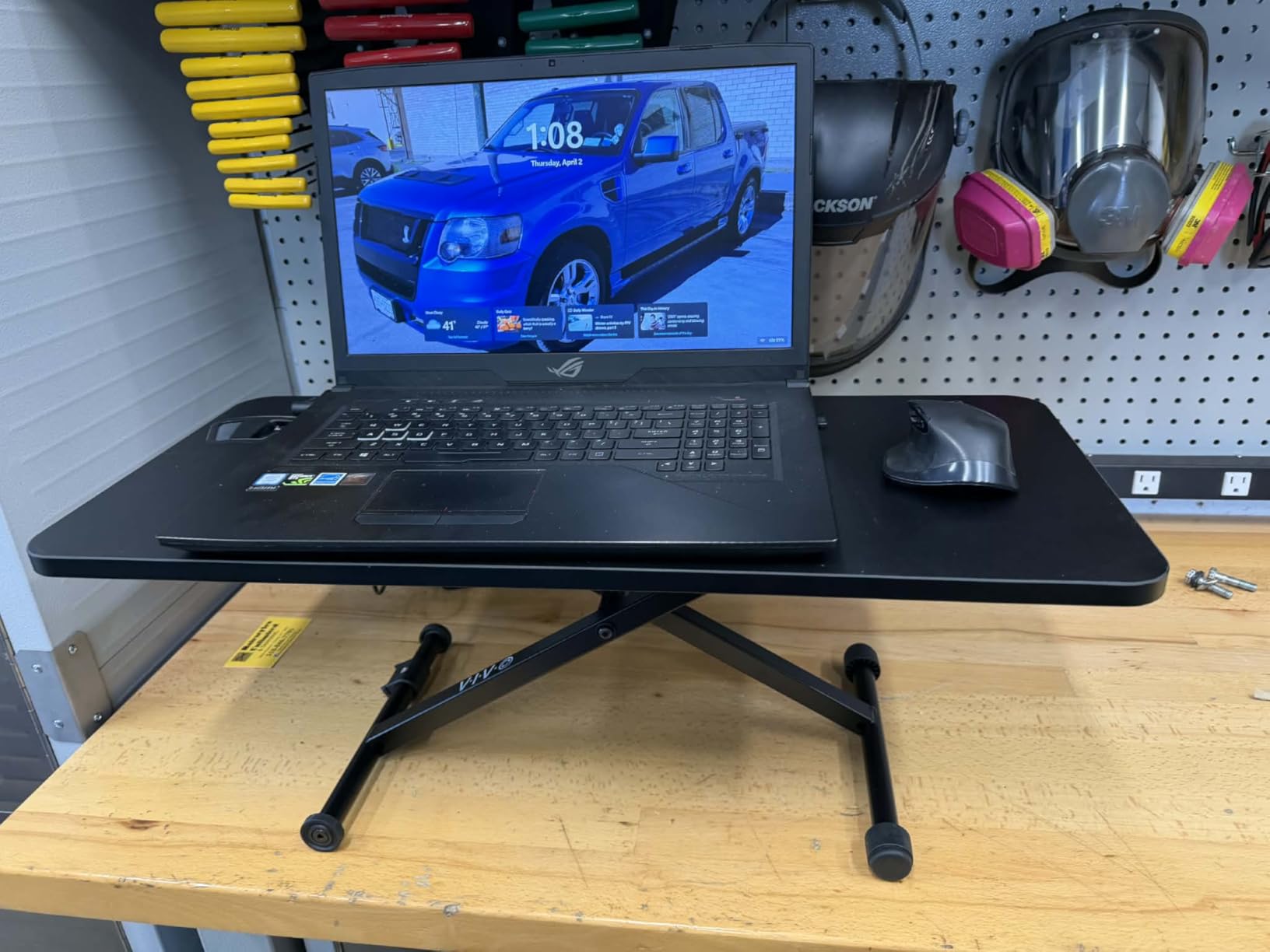 VIVO Black Small Single Top 28 inch Standing Desk Converter, Tabletop Sit to Stand Monitor Riser with Scissor Lift Height Adjustment, DESK-V011F customer photo 1