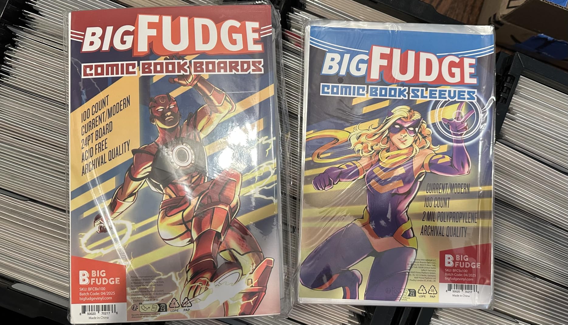 Big Fudge 50 Comic Book Bags and Boards - Protector Sleeves for Comics and Magazines - Archival Protection for 1990s to Current Comic Books - 7.25