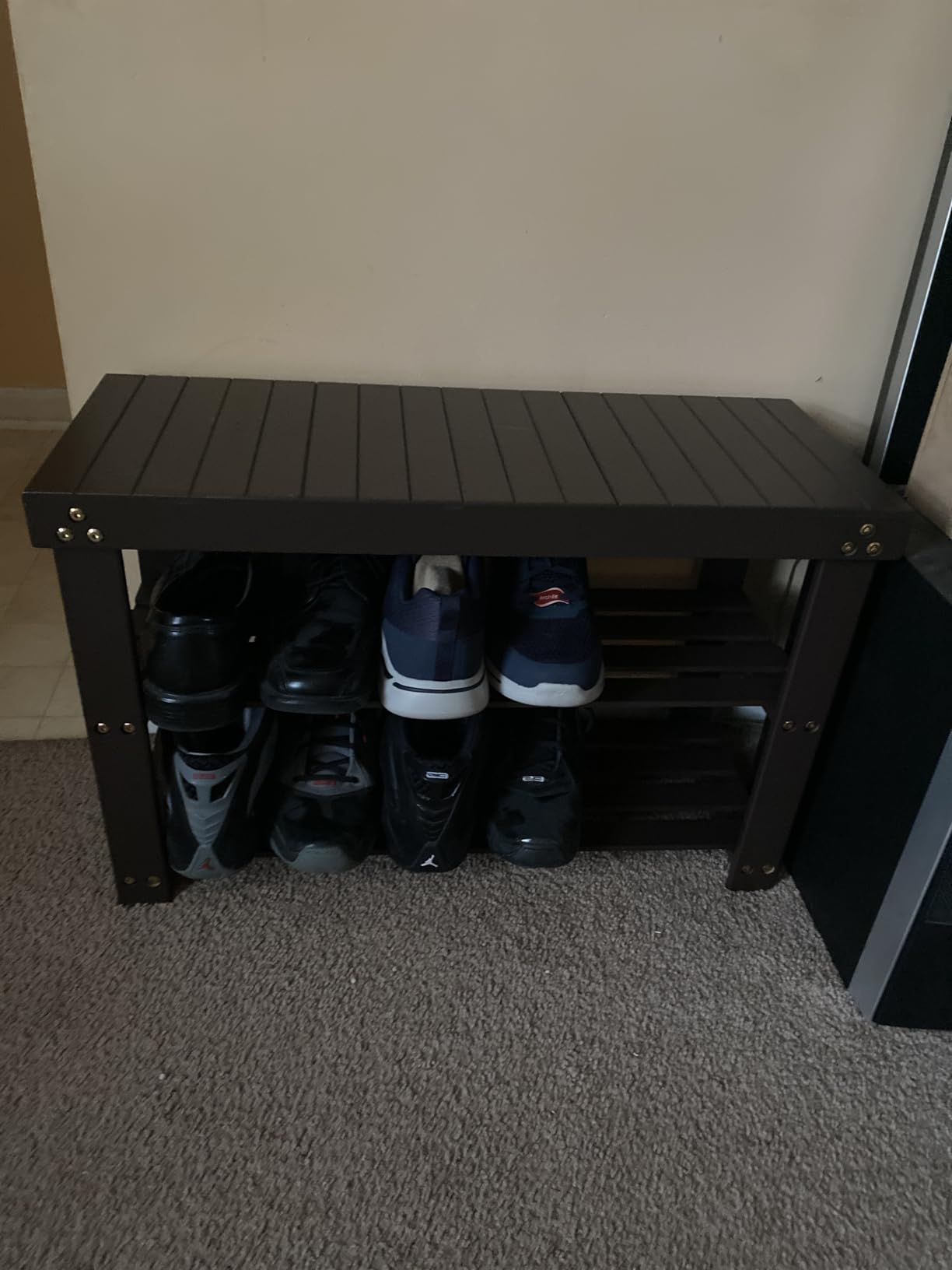 Pipishell Bamboo Shoe Rack Bench, 3 Tier Sturdy Shoe Bench, Storage Shoe Organizer, Holds up to 300lbs for Entryway Bedroom Living Room Balcony, Brown customer photo 2