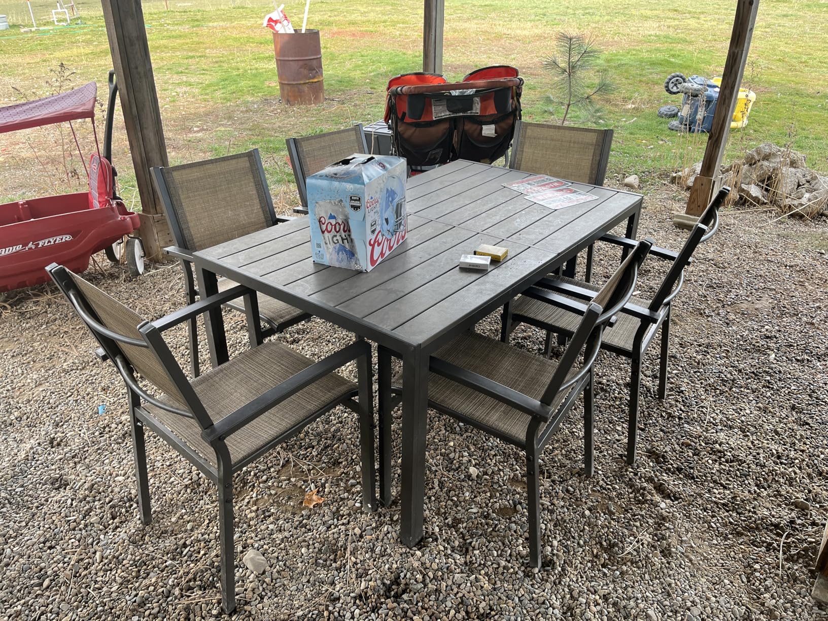 Homall Patio Dining Set 7 Pieces Outdoor Furniture with Large Table and 6 Textilene Chairs for Porch, Poolside, Yard and Garden, Light Grey customer photo 2