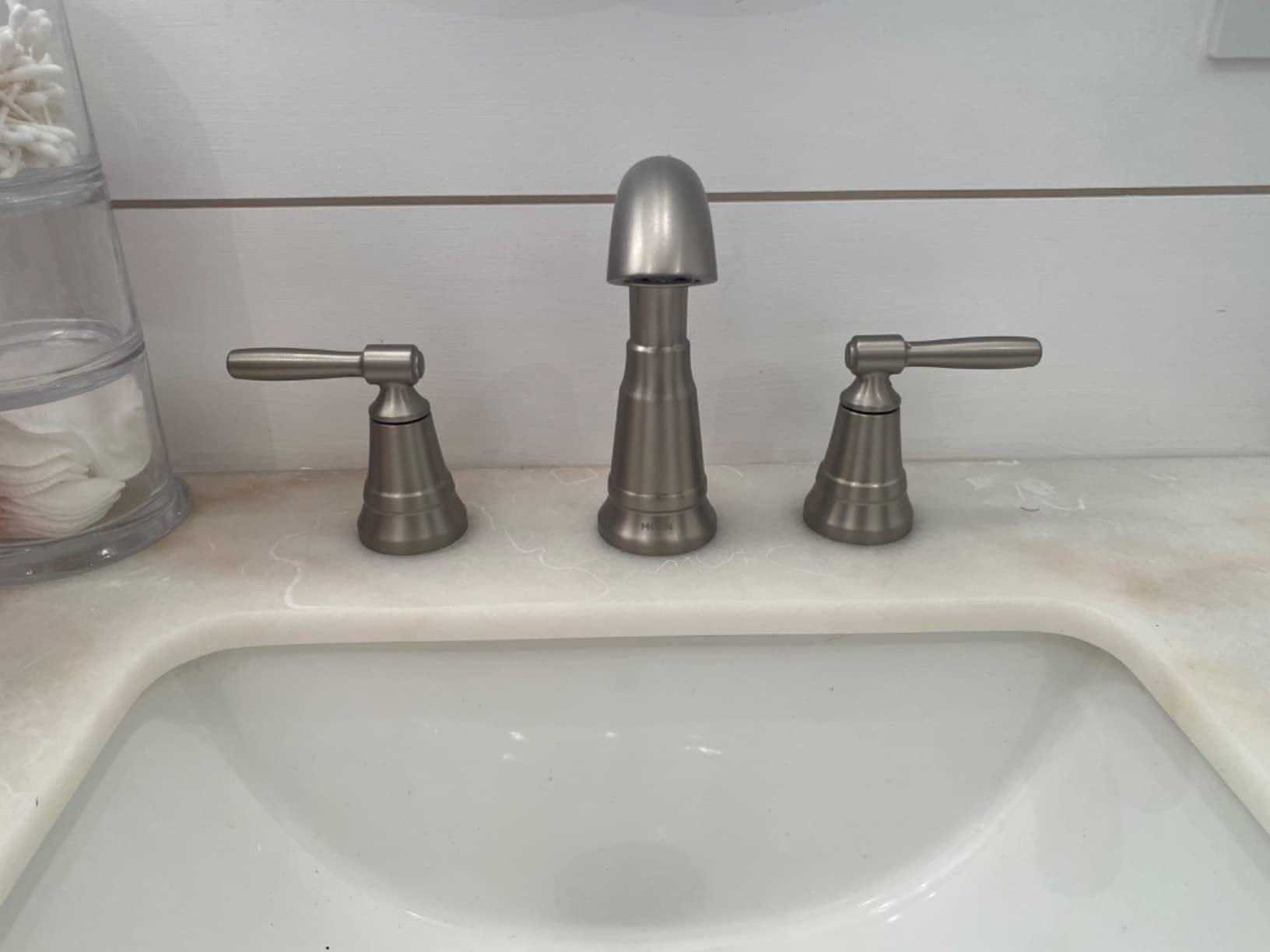 Moen Halle Spot Resist Nickel Widespread Traditional Bathroom Faucet with Drain Assembly for 3-Hole Applications, 84972SRN customer photo 2