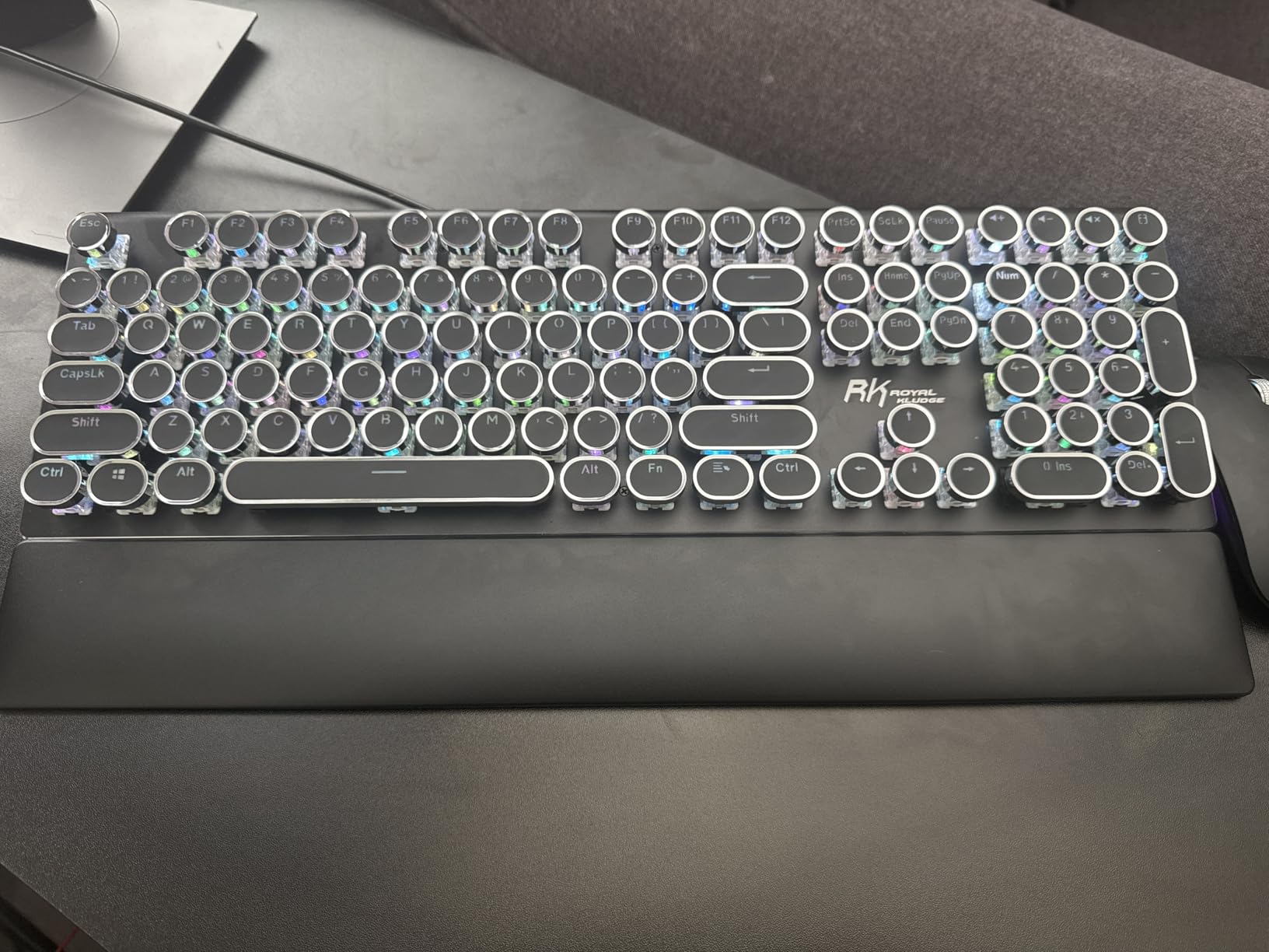 RK ROYAL KLUDGE S108 Typewriter Keyboard, Retro Mechanical Gaming Keyboard Wired 108 Keys with RGB Backlit Sidelight, Detachable Wrist Rest, Round Keycaps Blue Switches - Black customer photo 2