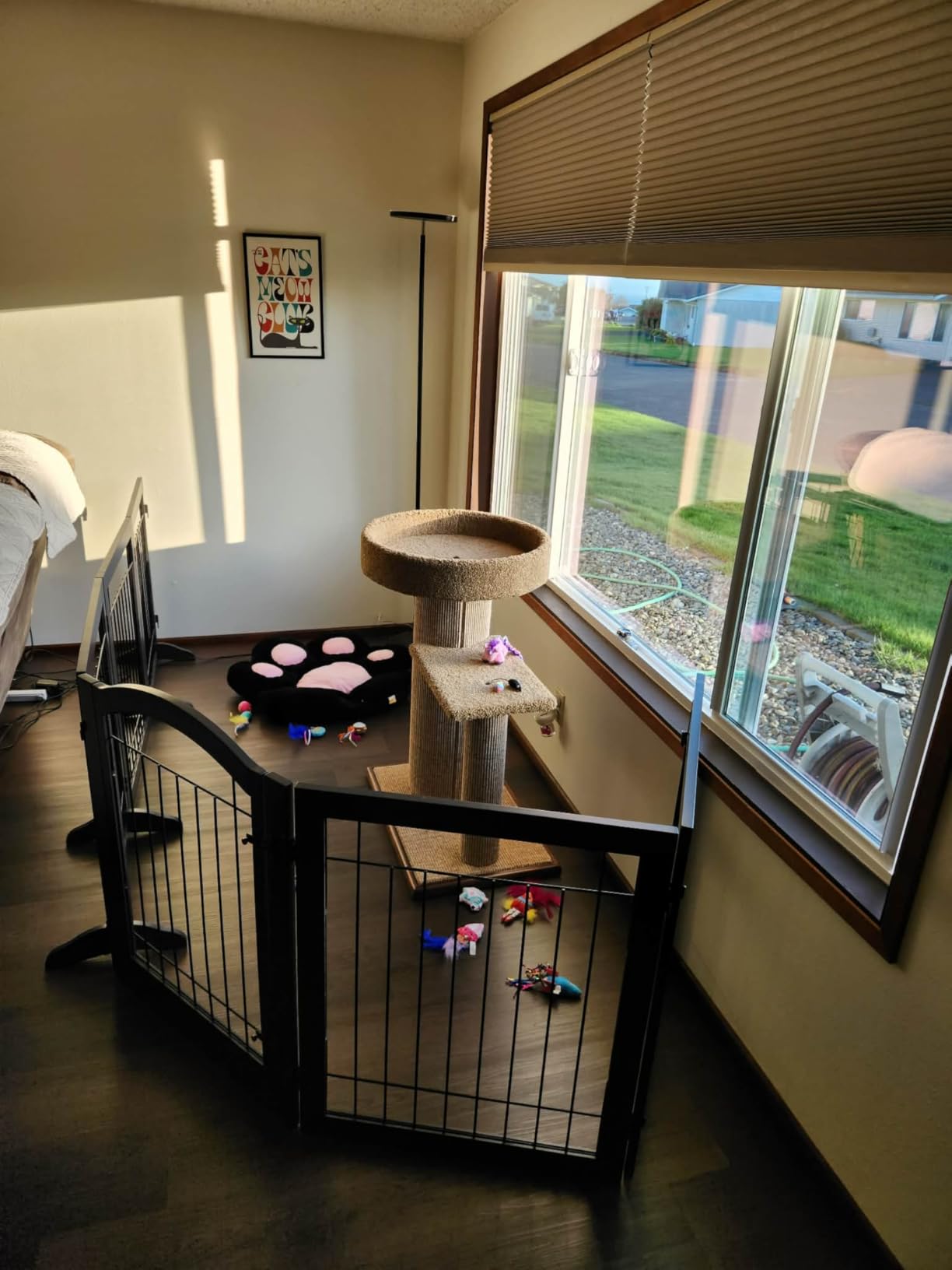 PAWLAND 144-inch Extra Wide 30-inches Tall Dog gate with Door Walk Through, Freestanding Wire Pet Gate for The House, Doorway, Stairs, Pet Puppy Safety Fence, Support Feet Included, Espresso,6 Panels customer photo 1