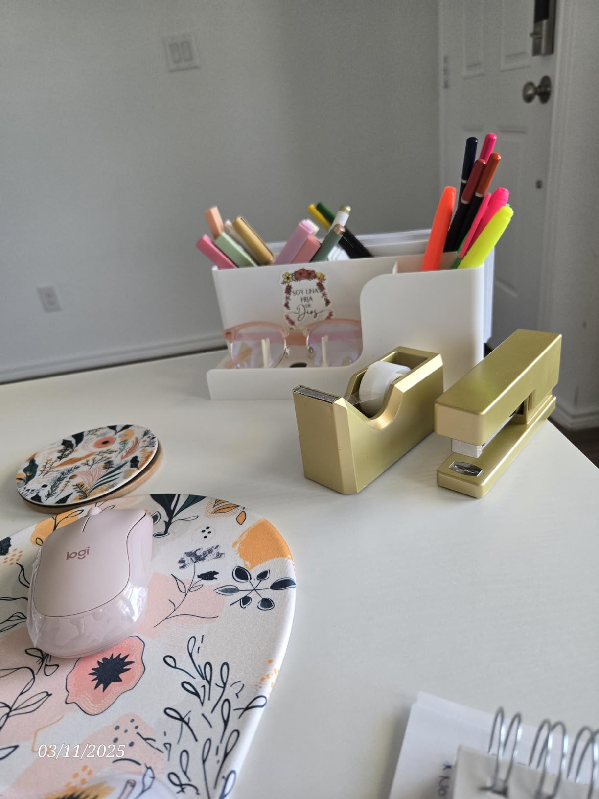2 Piece Matte Gold Stapler and Tape Dispenser Set for Home Office Decor, Classroom Supplies, Desk Accessories for Dorm Room, Students, Teachers, Office Organization customer photo 1