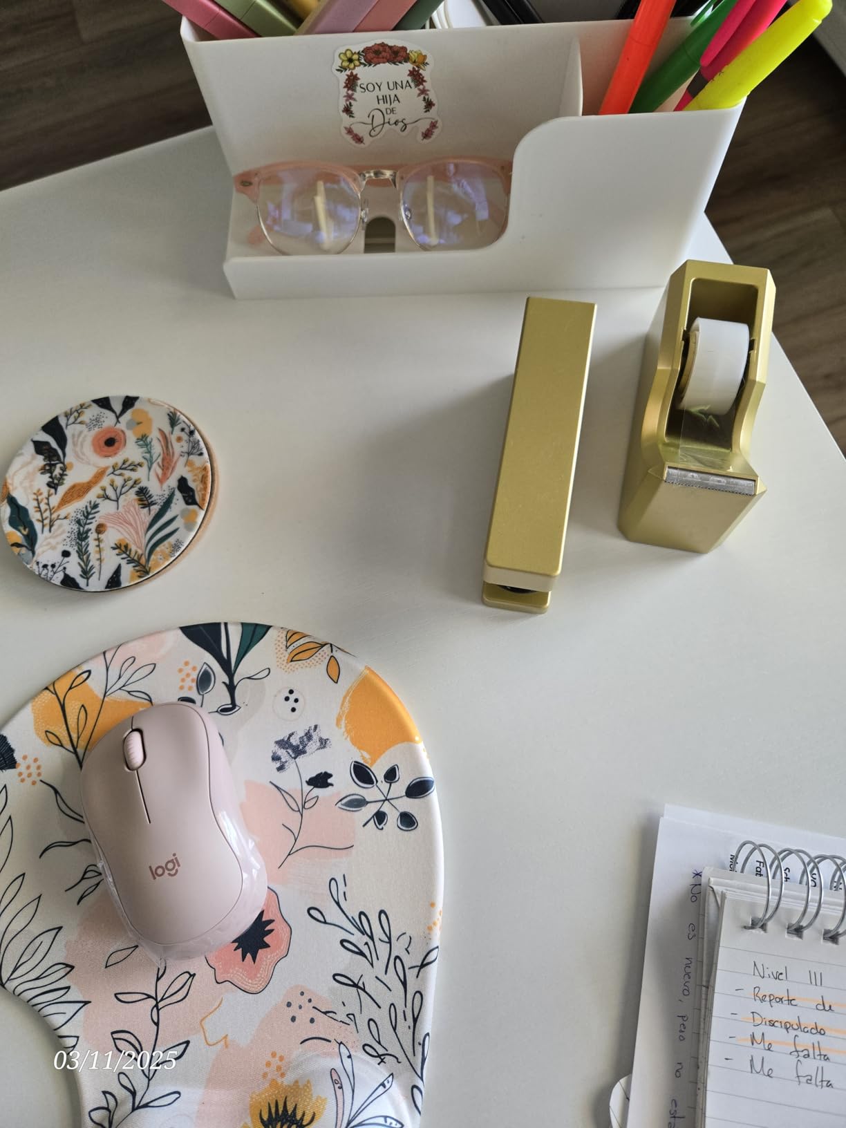 2 Piece Matte Gold Stapler and Tape Dispenser Set for Home Office Decor, Classroom Supplies, Desk Accessories for Dorm Room, Students, Teachers, Office Organization customer photo 2