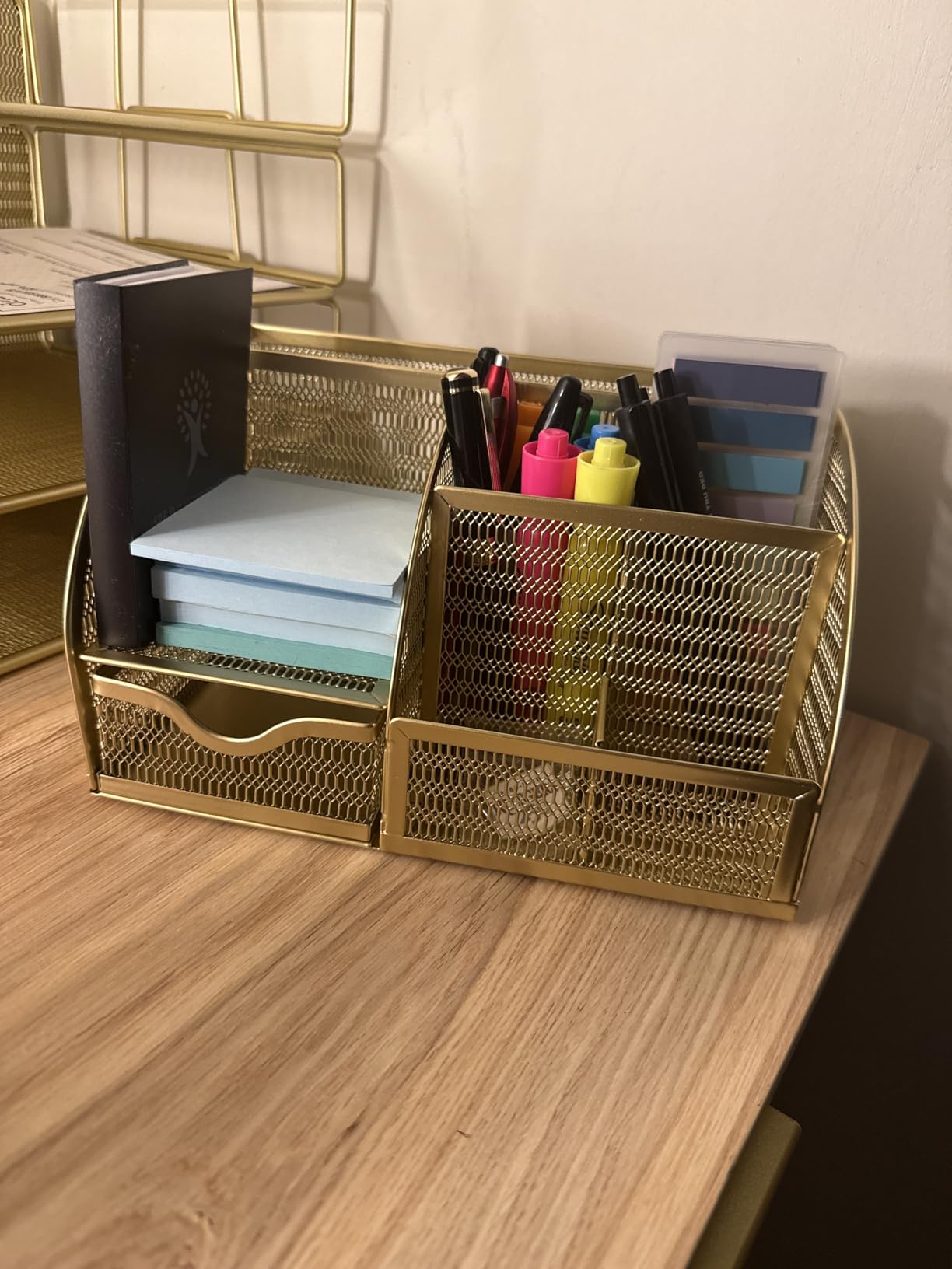 BLU MONACO | Gold Desk Organizer with Drawer | Metal Desktop Caddy with Six Compartments for Office Supplies | Stylish Desk Organizers and Accessories for Home or Office customer photo 2