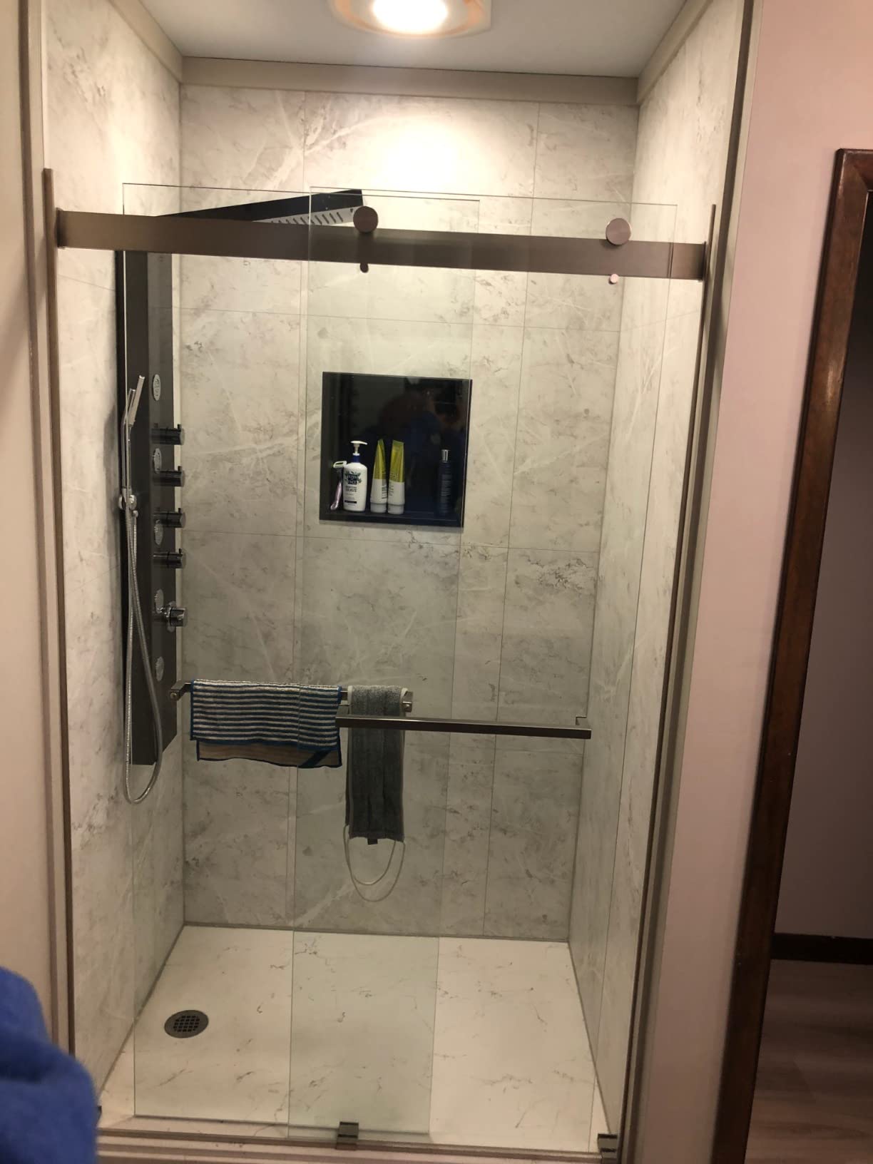 ROVOGO Shower Panel Tower with Rainfall Waterfall Shower Head, 5 Body Jets and 3-Function Handheld, High Pressure Rain Massage System, Wall-Mount Shower Column, Stainless Steel Brushed customer photo 2