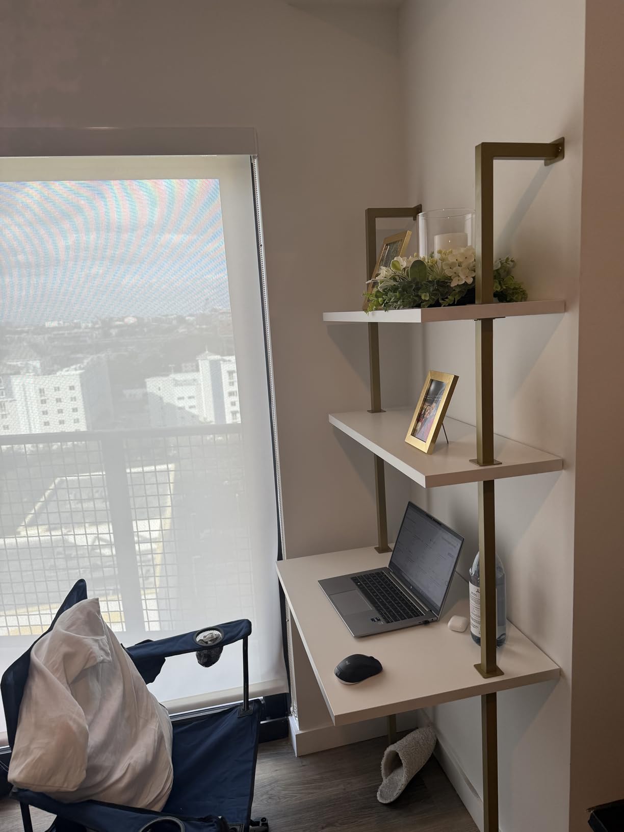 Nathan James Theo 2-Shelf Industrial Wall Mount Ladder, Small Computer or Writing Desk, Rustic Oak/White customer photo 1