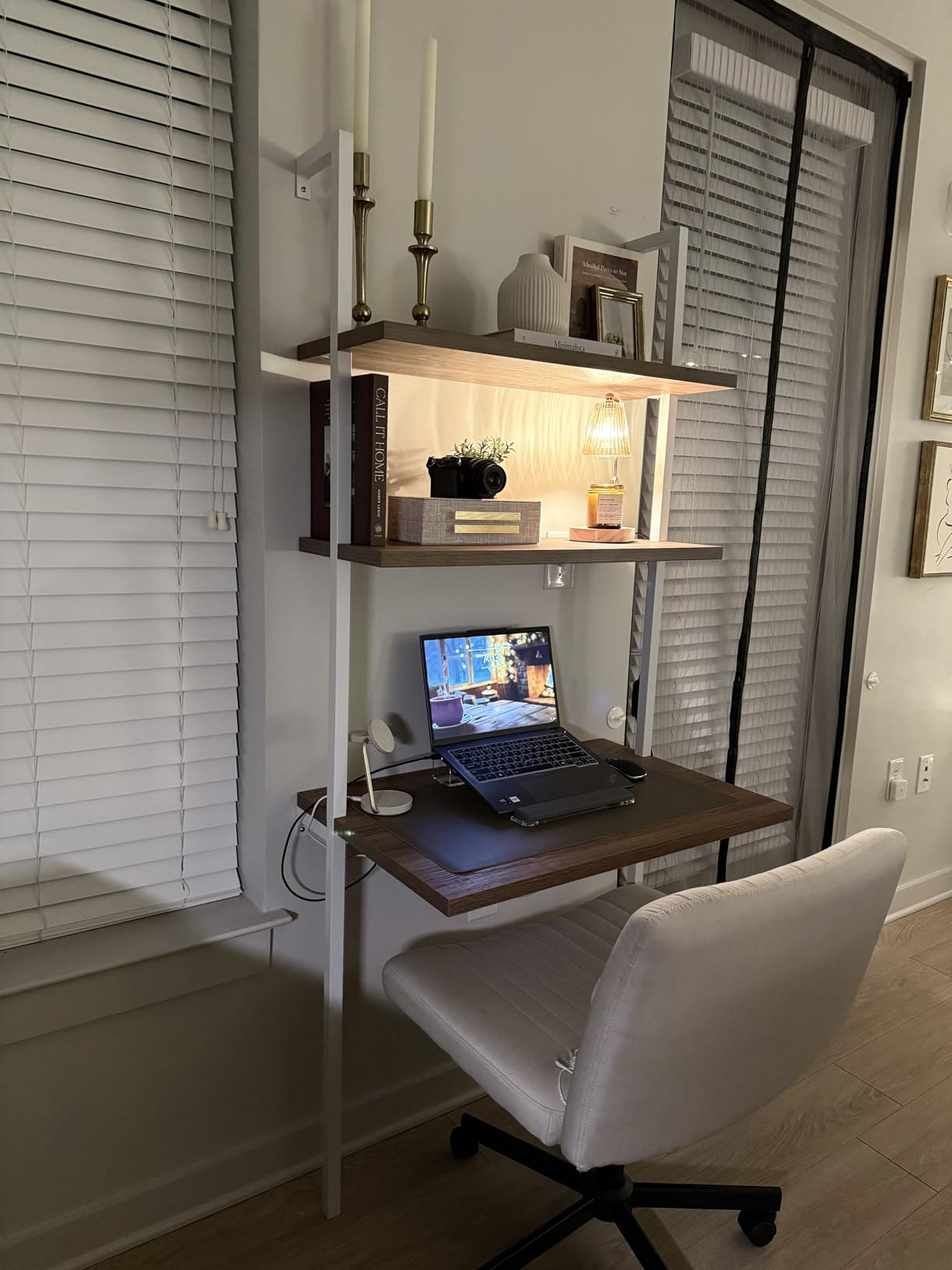 Nathan James Theo 2-Shelf Industrial Wall Mount Ladder, Small Computer or Writing Desk, Rustic Oak/White customer photo 2