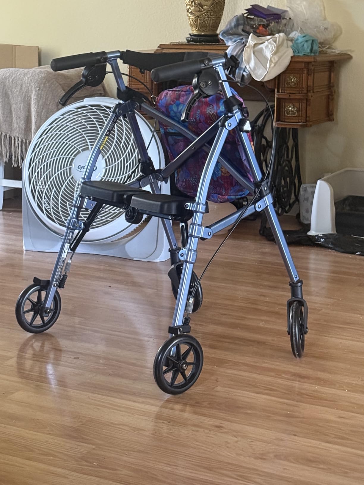 Stander Space Saver Rollator, Lightweight Folding Rolling Walker with Seat for Seniors & Adults, 4-Wheel Mobility Aid with 6-inch Wheels, Locking Brakes & Padded Seat with Backrest, Black Walnut customer photo 1