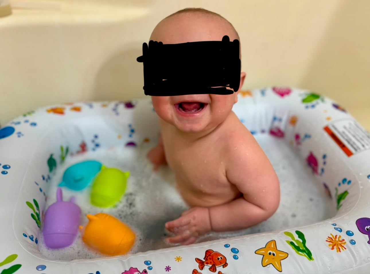 Mommy's Helper | Inflatable Under The Sea Baby Bathtub, Collapsible Safe Baby Bath Tub with Anti-Sliding Saddle Horn Seat, Must Have Travel Toddler Bath, Portable Bathtub Recommended Months 3 to 18 customer photo 2