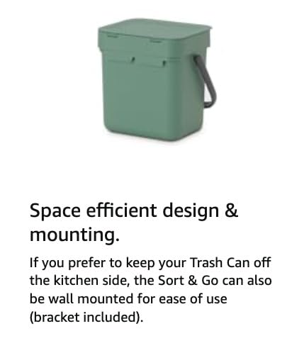 Brabantia Sort & Go Kitchen Countertop Food Scraps Compost Bin | XS / 1.6 Gal / 6L | Fir Green | Removable Stay-Open Lid, Carry Handle, Easy-Clean Recycling Box | Wall-Mounting Bracket Included customer photo 1