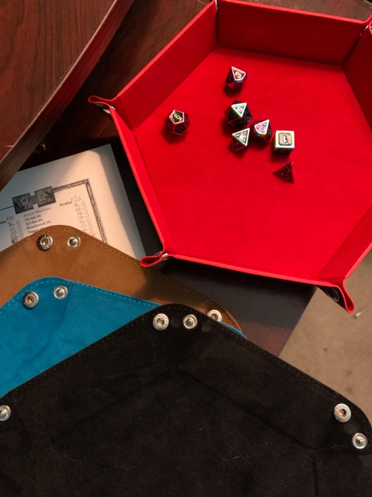 SHYVIA Dice Tray for RPG DND Table Games Metal Dice Rolling Tray Holder Dice Storage Box Larger Size Double Sided Folding PU Leather and Velvet 4 Pieces customer photo 2