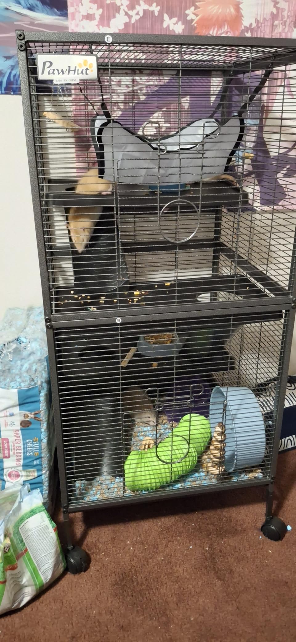 PawHut Metal Small Animal Cage, 4-Tiers Rolling Big Ferret Cage with Hammock, Removable Tray, for Chinchilla, Sugar Glider, Gray customer photo 1