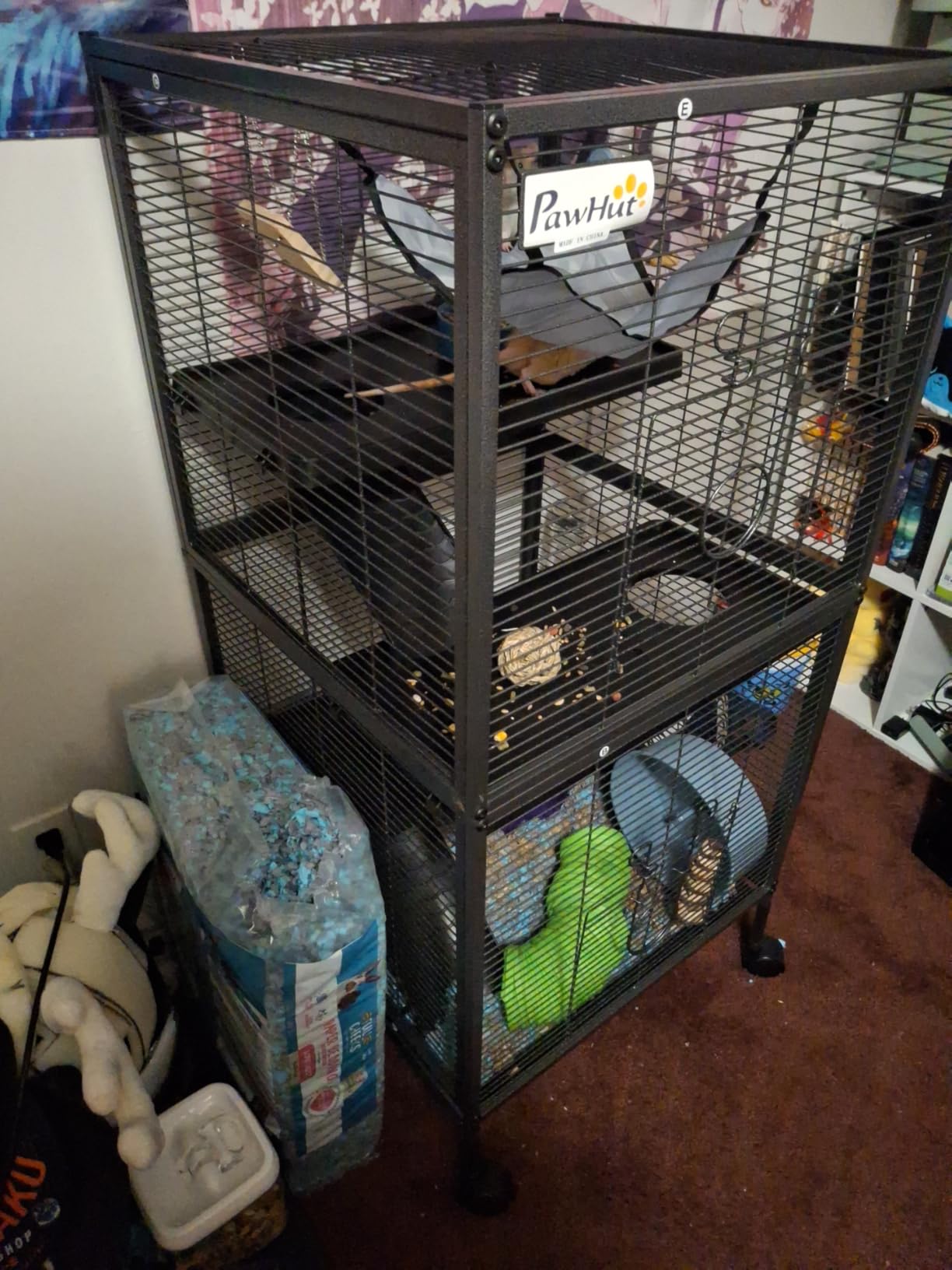 PawHut Metal Small Animal Cage, 4-Tiers Rolling Big Ferret Cage with Hammock, Removable Tray, for Chinchilla, Sugar Glider, Gray customer photo 2