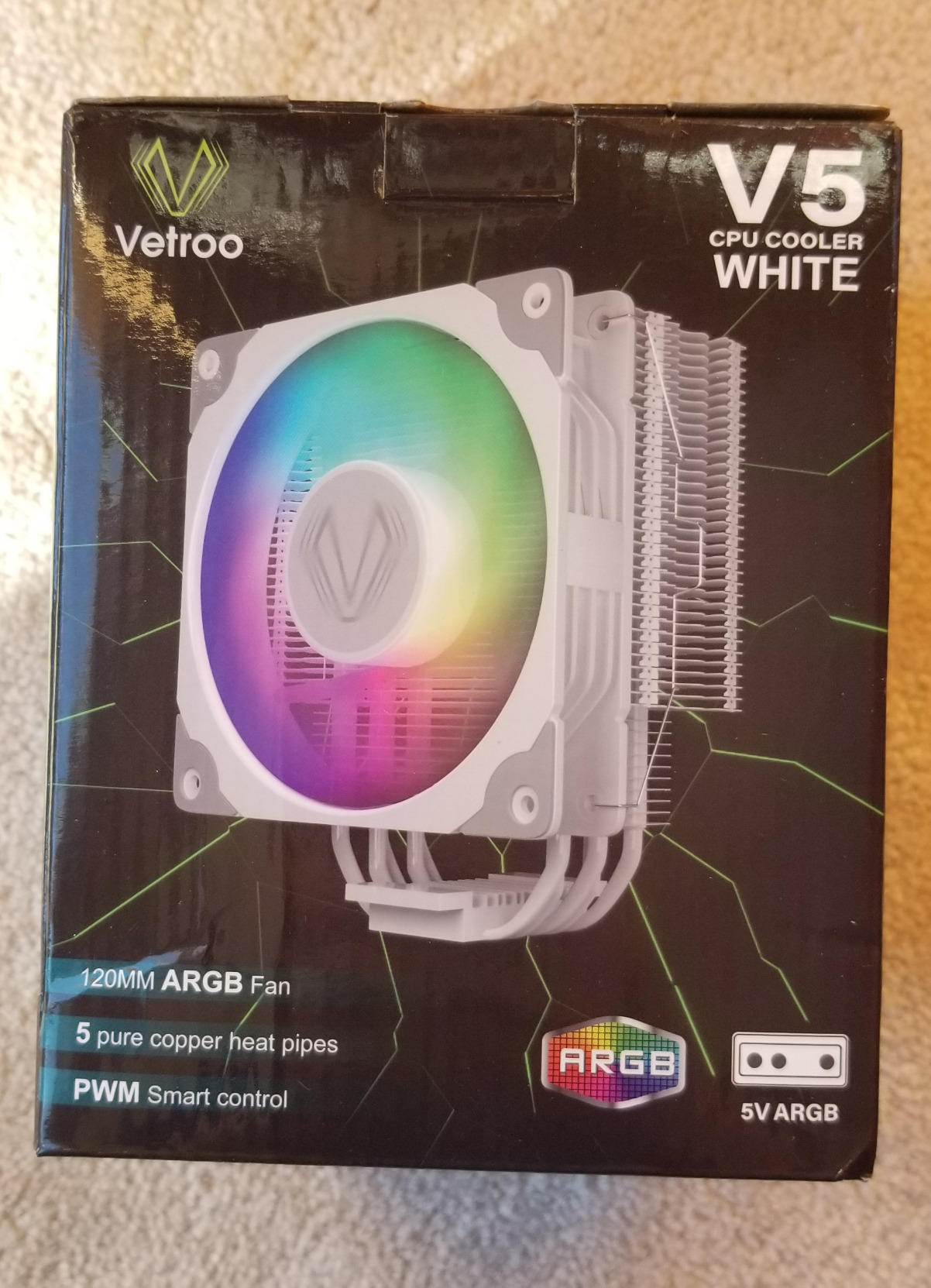 Vetroo V5 CPU Air Cooler with 5 Heat Pipes 120mm FDB PWM Processor Cooling for Intel LGA 1851/1700/1200/115X AMD AM5/AM4, Addressable RGB Lights Sync - Black customer photo 1