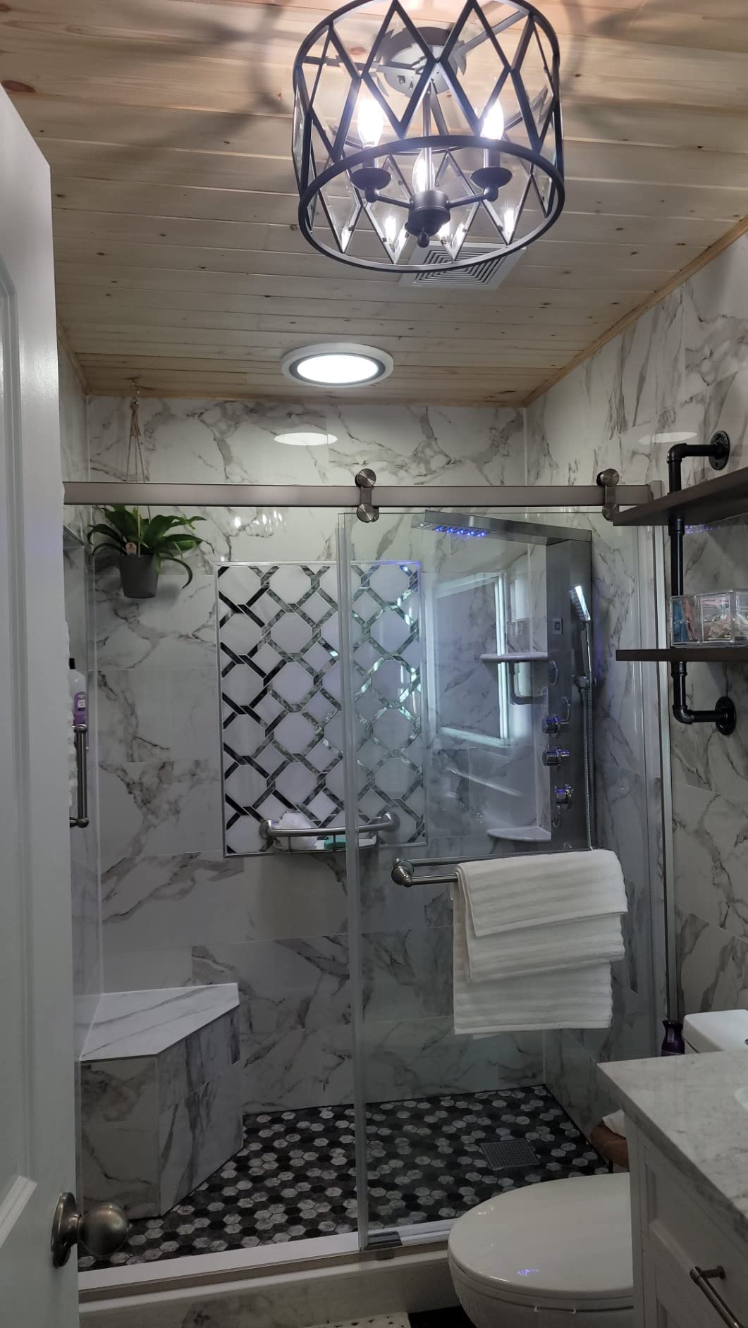 MENATT LED Shower Panel Tower System, 6 in 1 Stainless Steel LED Shower Column, Rainfall & Waterfall Head, Massage Jets, Tub Spout, Handheld Shower (Brushed) customer photo 2