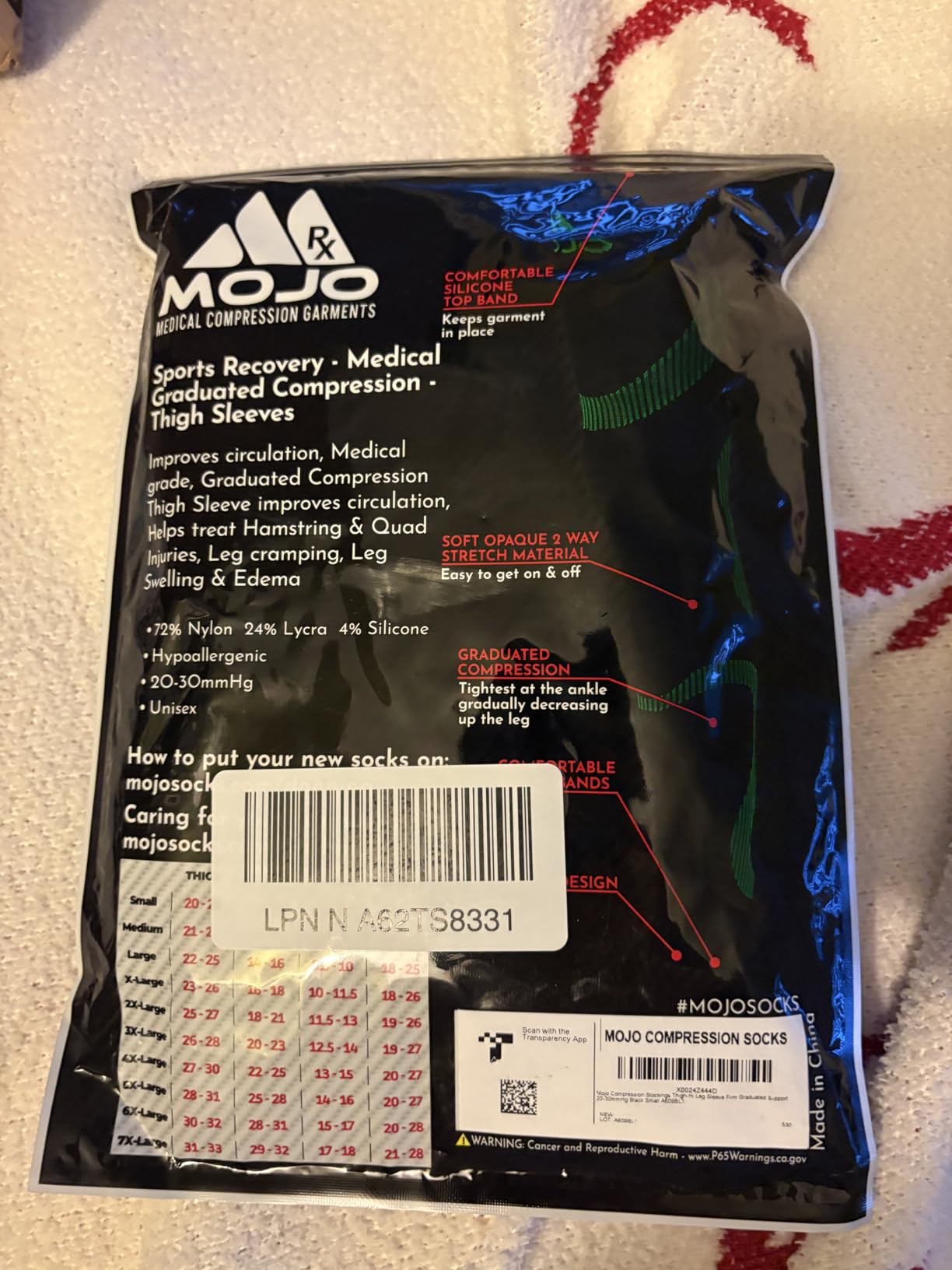 Mojo Compression Socks - 20-30mmHg Graduated Support Thigh-Hi Leg Sleeves with Grip Top - 10 Sizes, 5 Colors - Reduces Swelling, Ideal for Varicose Veins, Lymphedema, DVT Treatment - 1 Pair customer photo 2