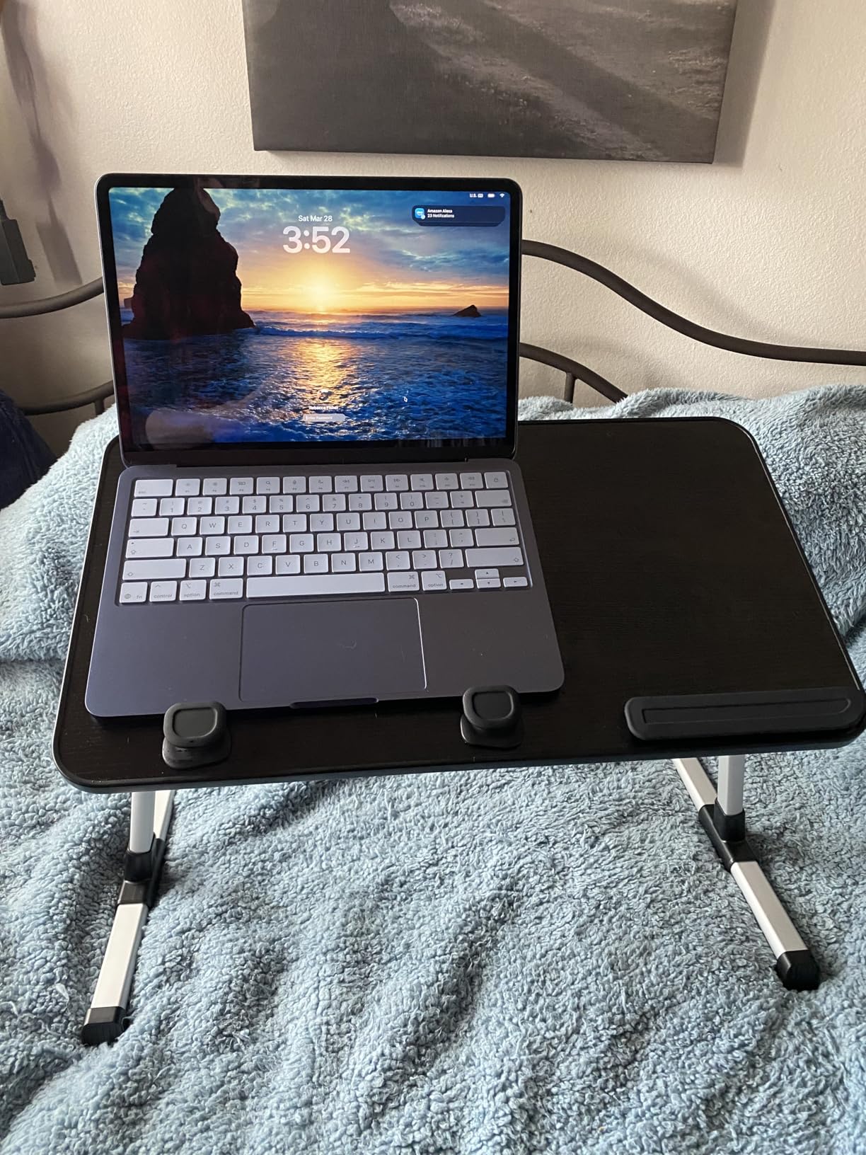 SAIJI Laptop Bed Tray Table, Adjustable Home Office Standing Desk Portable Lightweight Foldable Lap Desk for Sofa Couch Floor Working Studying Reading Writing Eating,Fit Up to 17