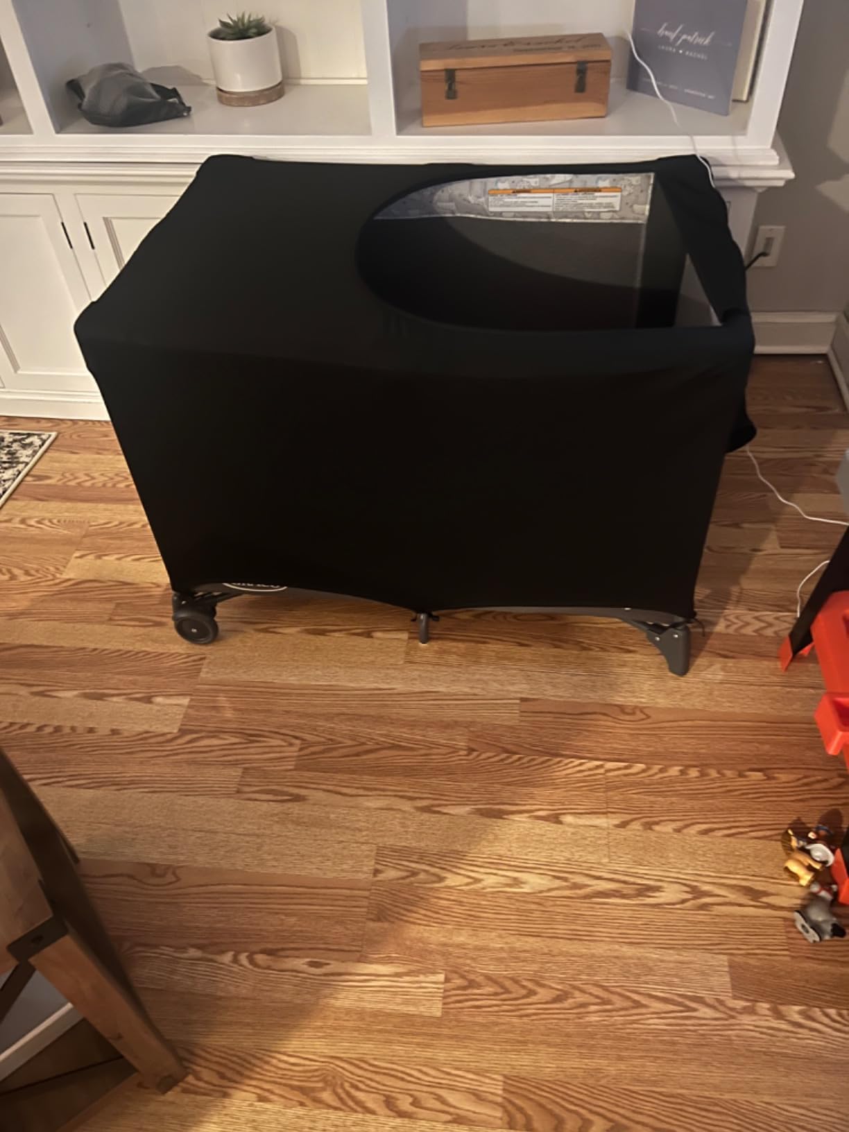 Dofilachy Blackout Cover for Pack N Play - Crib Blackout Cover Tent - Canopy Cover - Breathable Travel Crib Tent - Portable Stretchy Blackout Tent (Black) customer photo 1