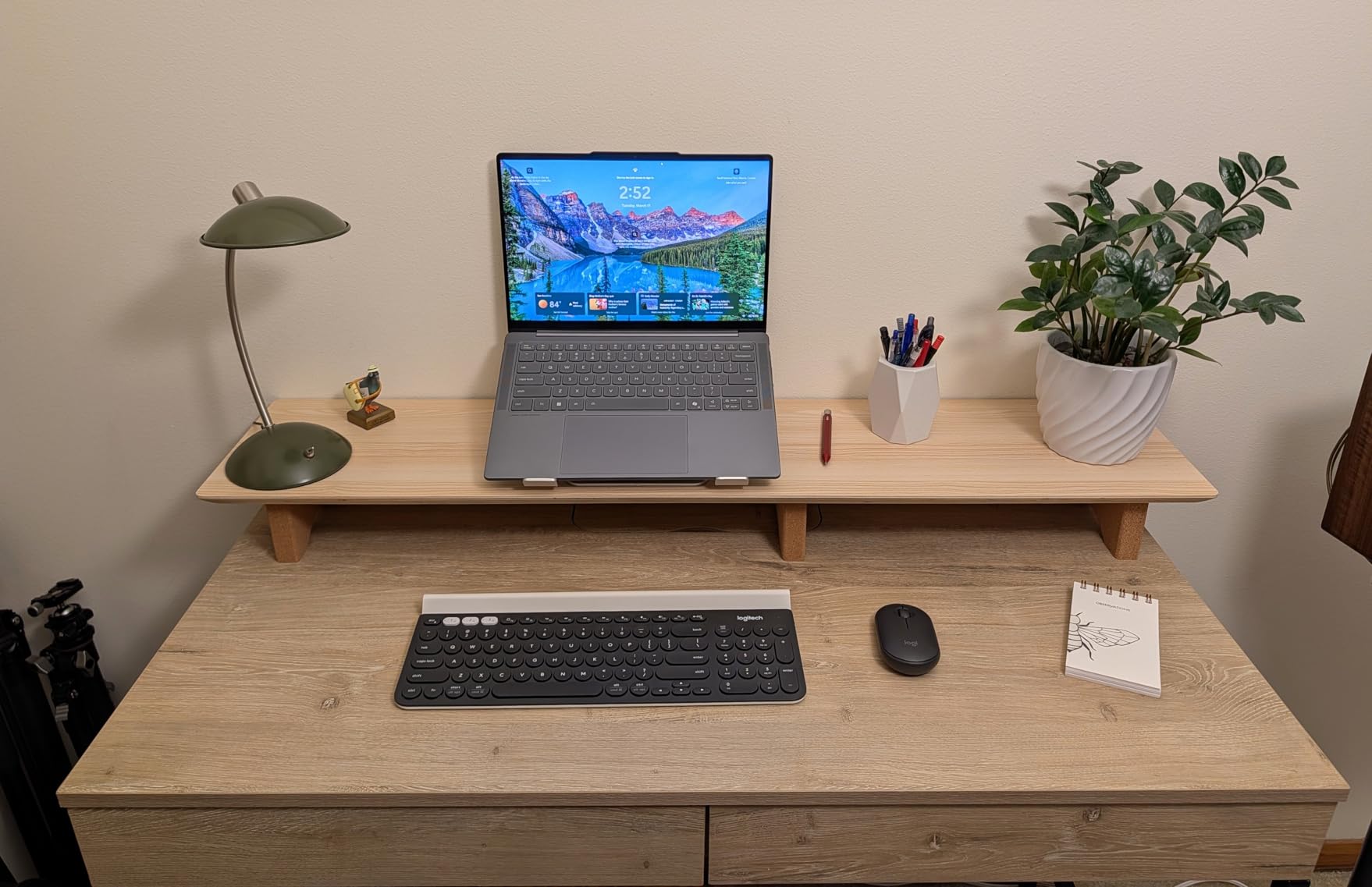 Aothia Solid Wood Dual Monitor Stand Riser for Desk, 43 Inch Black Walnut Computer Monitor Riser with Cork Legs, Extra Long Desktop Organizer Shelf for 2 Monitors, Laptop & Printer customer photo 2