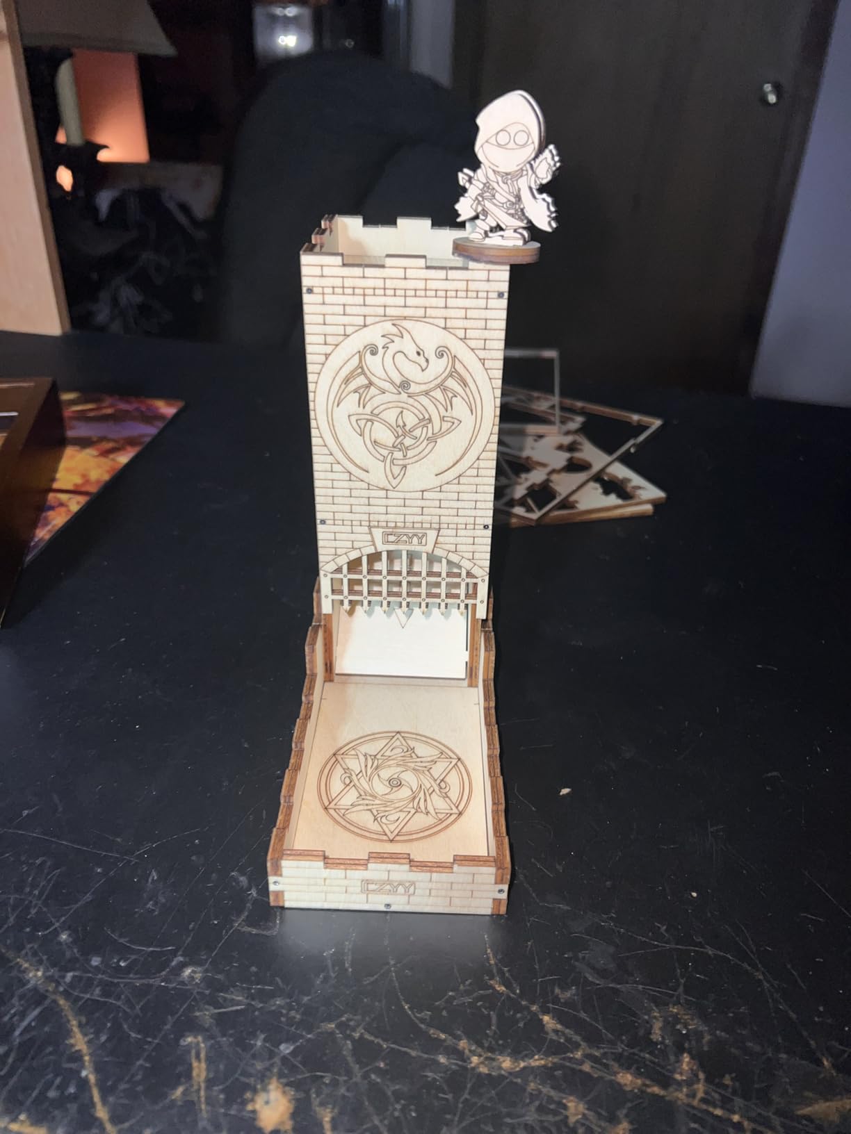 CZYY Dice Tower with Tray Wood Laser Etched Mind Flayer Portable and Collapsible Dice Roller Perfect for Board Game and Tabletop RPG (Cthulhu) customer photo 2