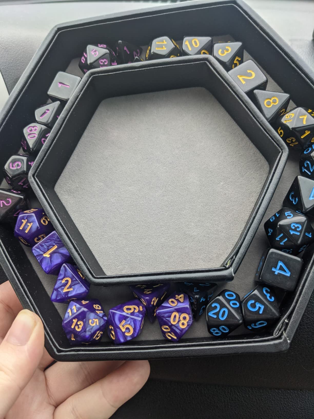 SIQUK Dice Tray with Lid Hexagon Dice Rolling Tray Dice Holder for Dice Games Like RPG, DND and Other Table Games, Red customer photo 2