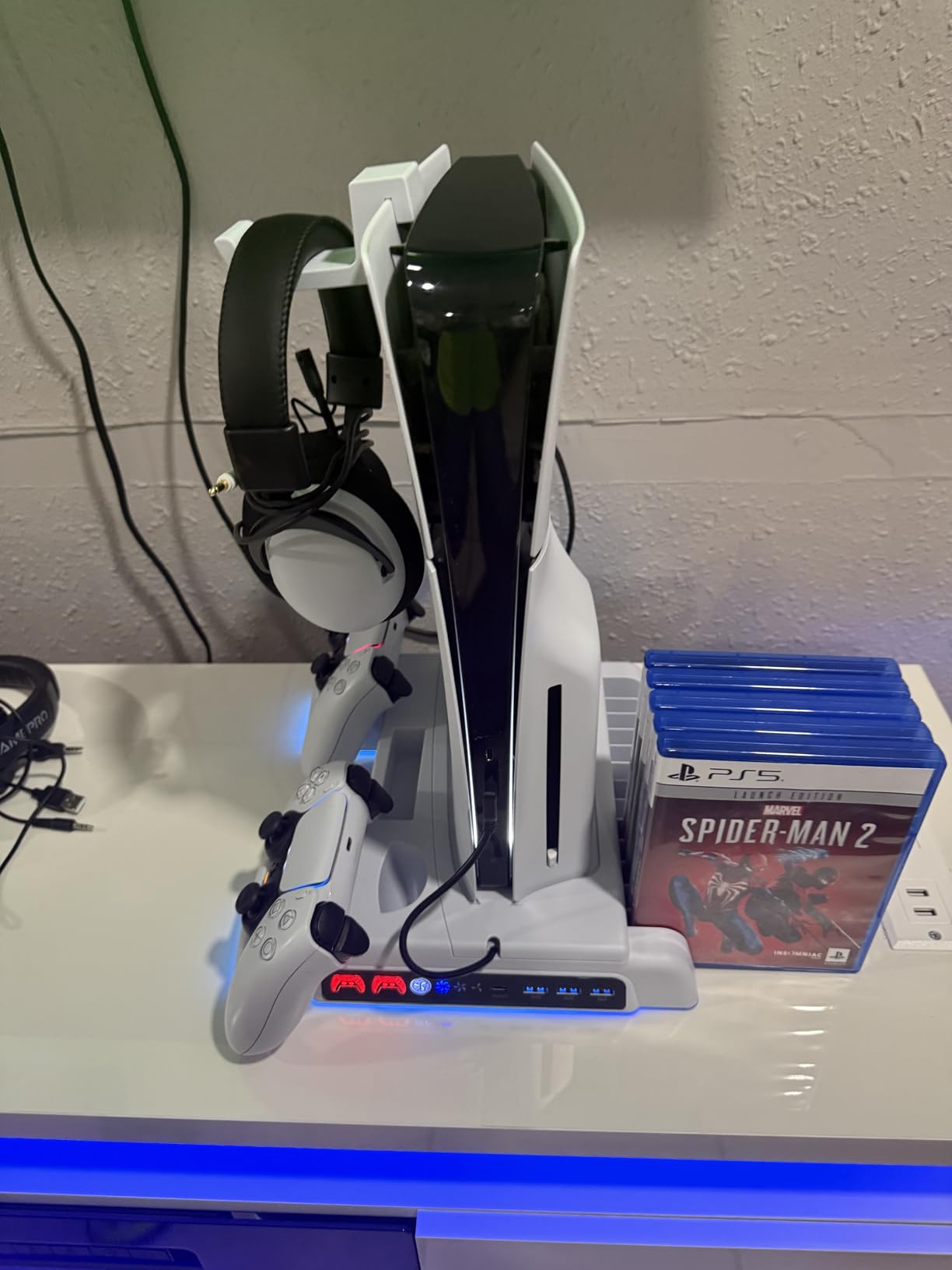 PS5/Slim/Pro Stand and Cooling Station with LED Controller Charging Station for PlayStation 5 Console, Controller Charger, Cooling Stand, PS5 Accessories Kit with 3 Level Cooler Fan customer photo 2