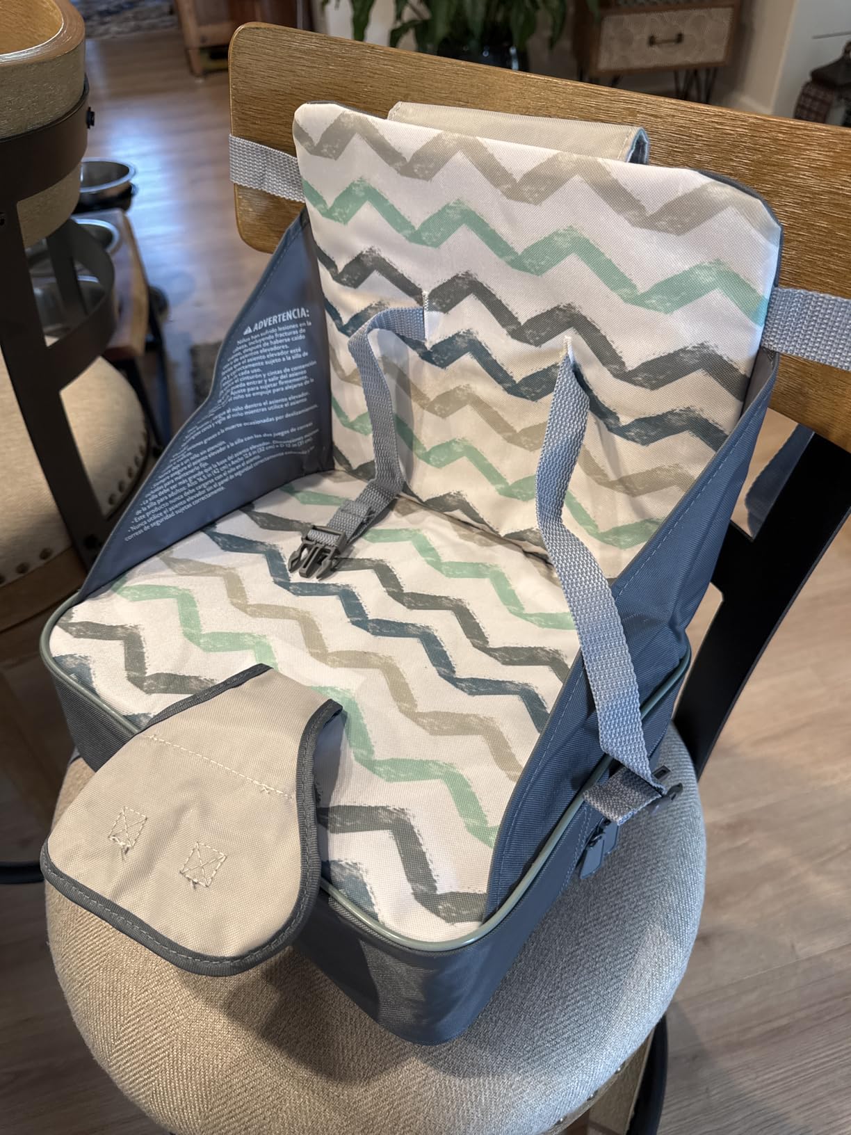 Nuby Easy Go Booster Seat - Travel Booster Seat for Babies and Toddlers - Holds Up to 35 Pounds - 9+ Months - Gray Chevron customer photo 2