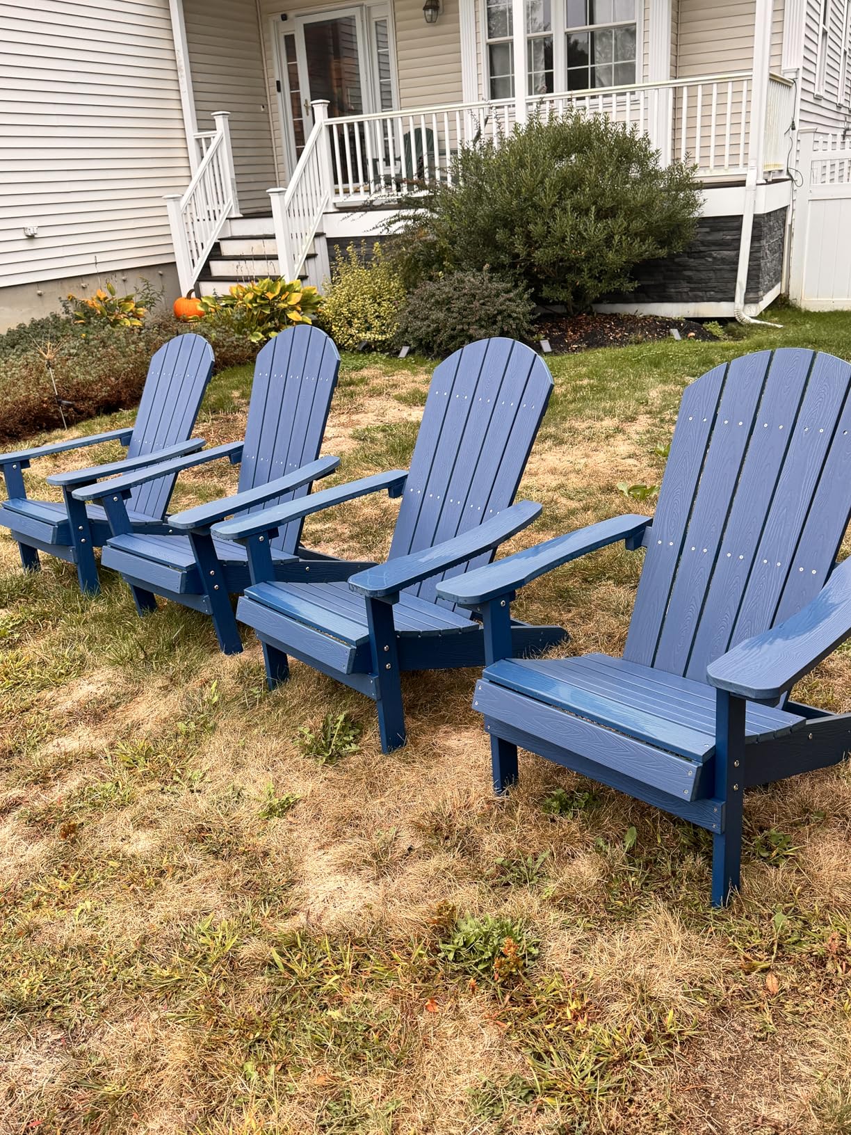 YEFU Adirondack Chair Weather Resistant: Outdoor Chair HIPS Plastic Adirondack Chairs - Patio Chairs with Cup Holder & Wood Texture - Lawn Fire Pit Deck Porch Garden Chairs for Adults (Blue) customer photo 2