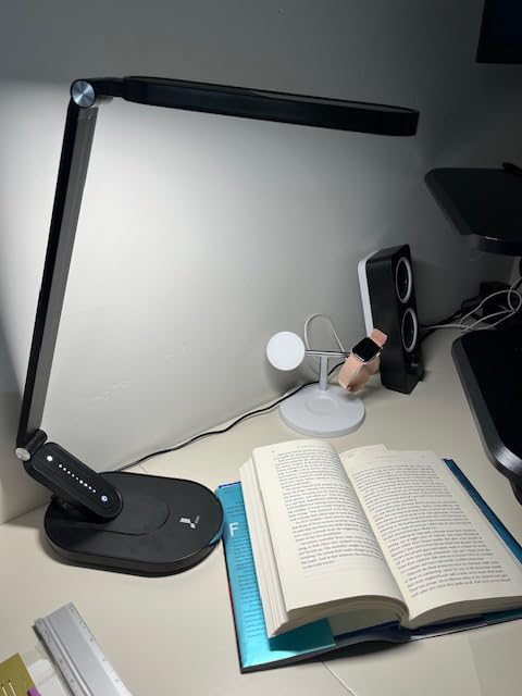 JKSWT LED Desk Lamp, Eye-Caring Table Lamps Natural Light Protects Eyes Dimmable Office Lamp with 5 Color Modes USB Charging Port Touch Control and Memory Function, 10W Reading Lamp,Black customer photo 2