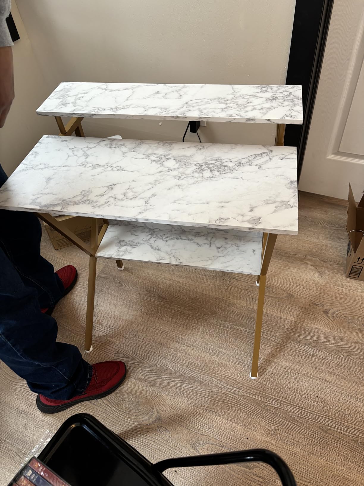 ODK Small Computer Desk, 27.5 inch Desk for Small Spaces with Storage, Compact Table with Monitor & Storage Shelves for Home Office, Modern Style Laptop Desk, Pure White customer photo 1