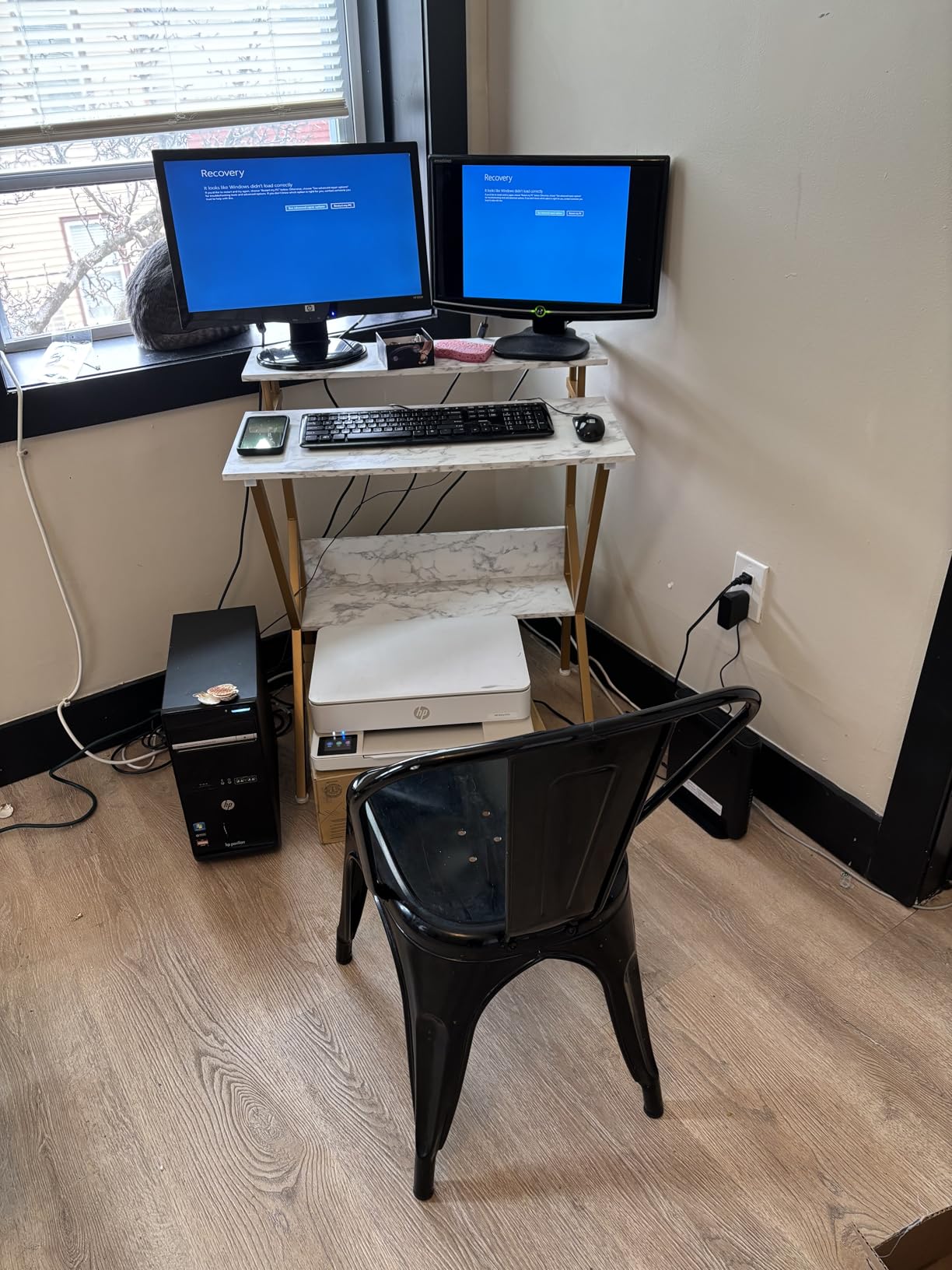 ODK Small Computer Desk, 27.5 inch Desk for Small Spaces with Storage, Compact Table with Monitor & Storage Shelves for Home Office, Modern Style Laptop Desk, Pure White customer photo 2