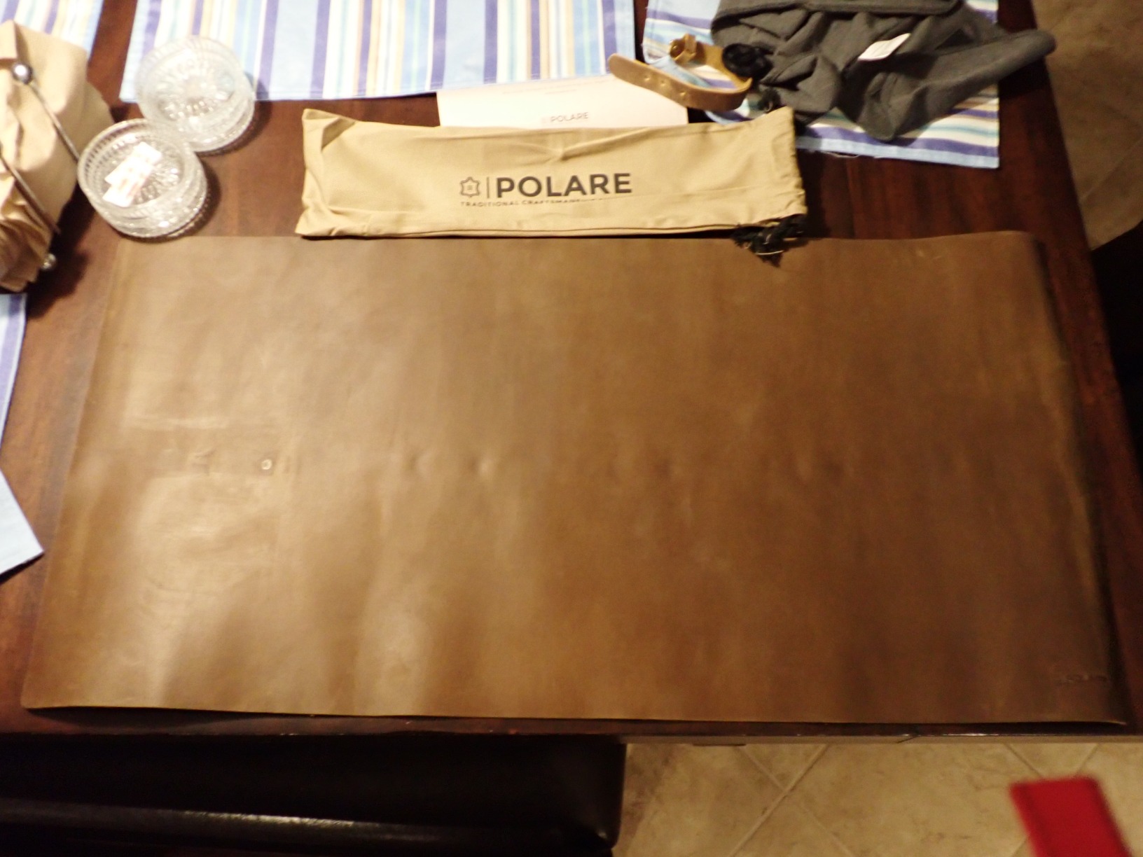 Polare 2mm Thick Full Grain Leather Desk Pad Protector 31.5 x 15.7 inch Desktop Blotter Mats for Keyboard and Mouse Non-Slip Desk Writing Pad for Office and Home (Brown) customer photo 2