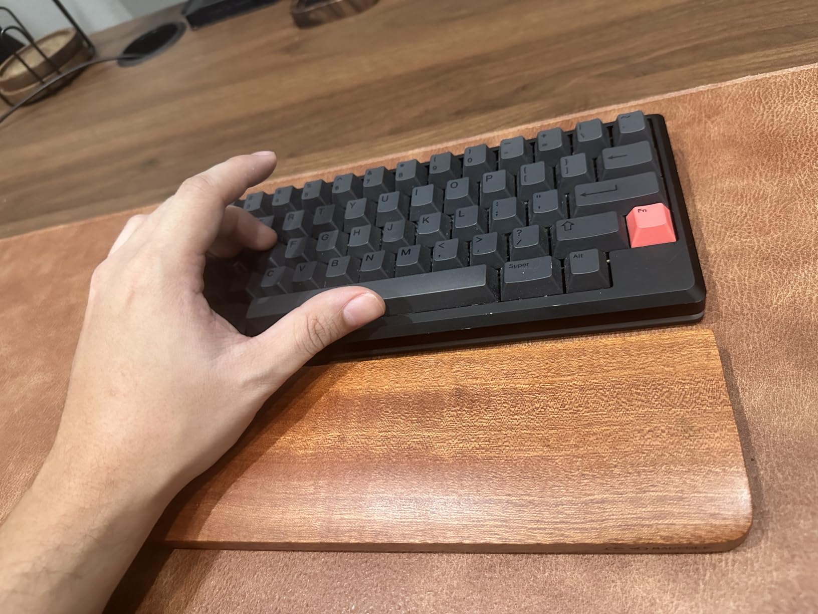 MageGee Keyboard Wooden Wrist Rest, Black Walnut Solid Wood Non-Slip Ergonomic Palm Rest for Compact 60% Keyboard, Durable and Easy to Clean customer photo 2