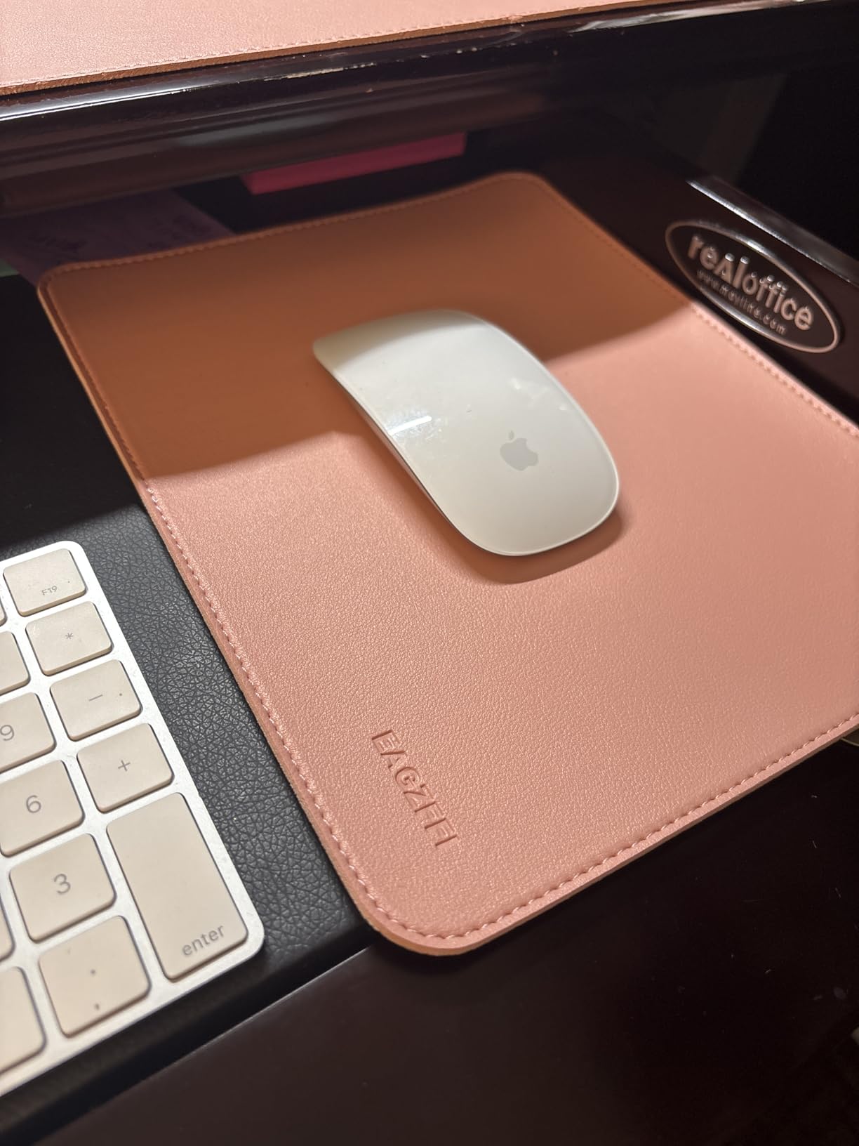 Double-Sided PU Leather & Cork Mouse Pad with Coaster - Reversible, Non-Slip, Stitched Edges for Office & Home, 8x11 Inches (Black) customer photo 1