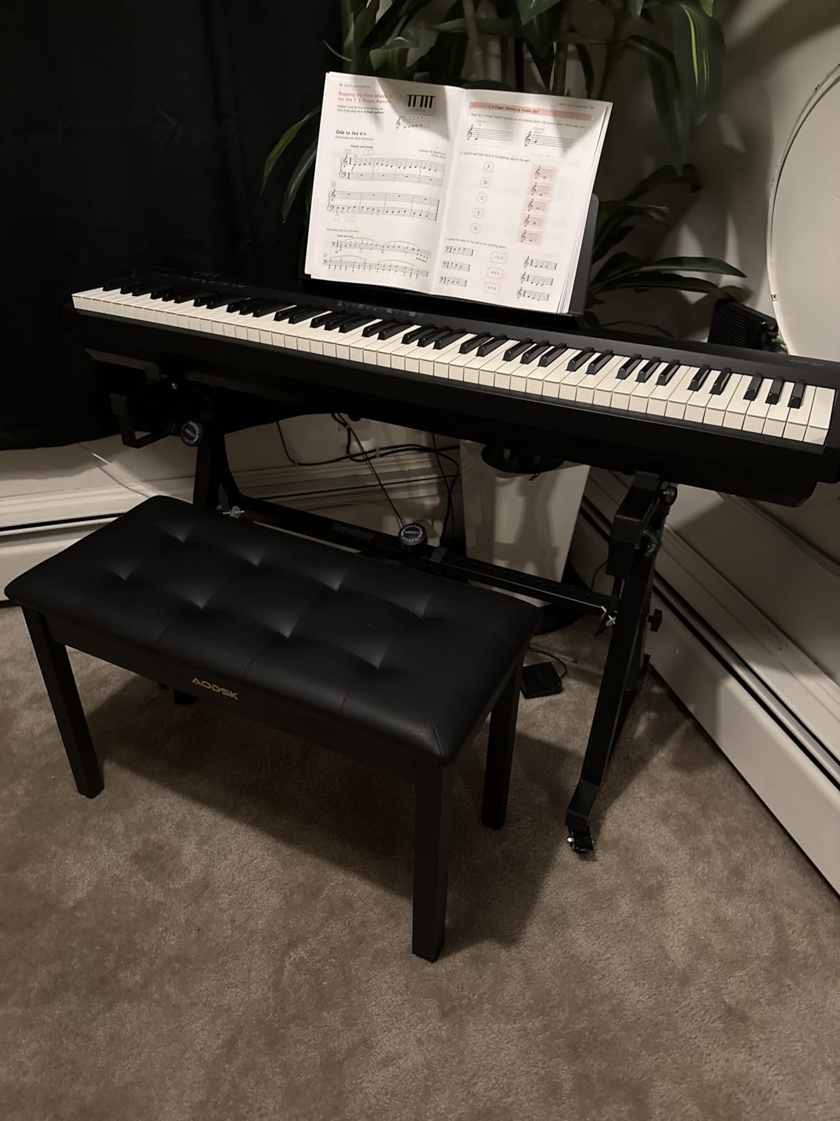 AODSK Wooden Duet Piano Bench with Padded Cushion and Storage Compartment for Music Books 29.13''x12.99''x18.11''(Black) (Duet Piano Bench) customer photo 1