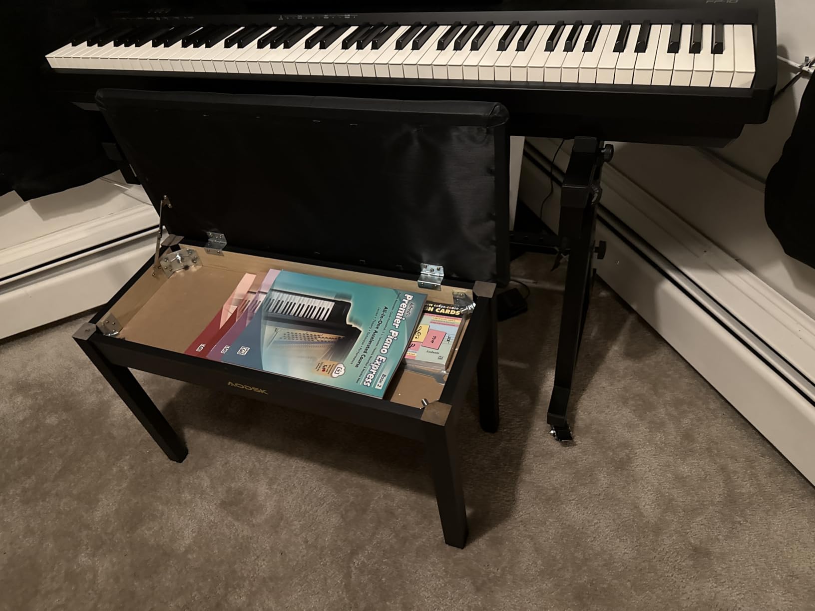AODSK Wooden Duet Piano Bench with Padded Cushion and Storage Compartment for Music Books 29.13''x12.99''x18.11''(Black) (Duet Piano Bench) customer photo 2
