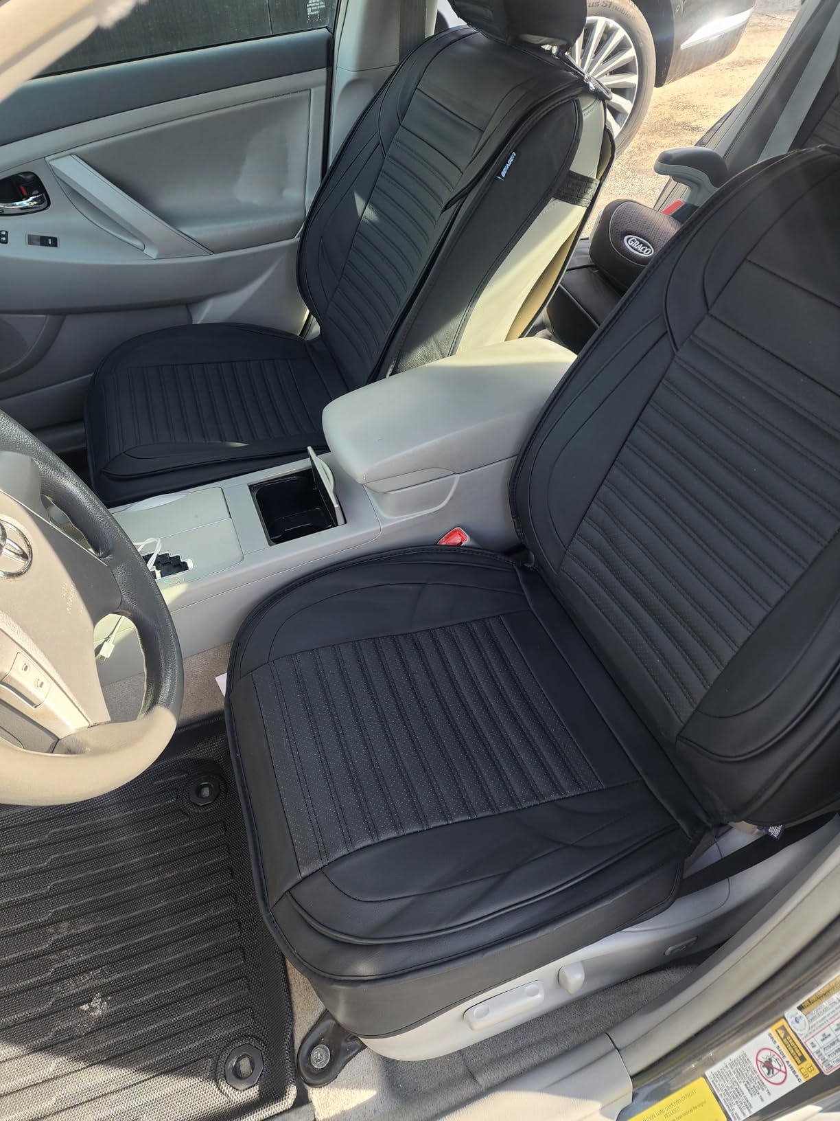 LINGVIDO Full Set Car Seat Covers, Faux Nappa Leather, Airbag Compatible and Waterproof Protectors for Sedans SUVs, Breathable Interior for Active Families, Pets, and Commuters (5 Seats, Black) customer photo 1