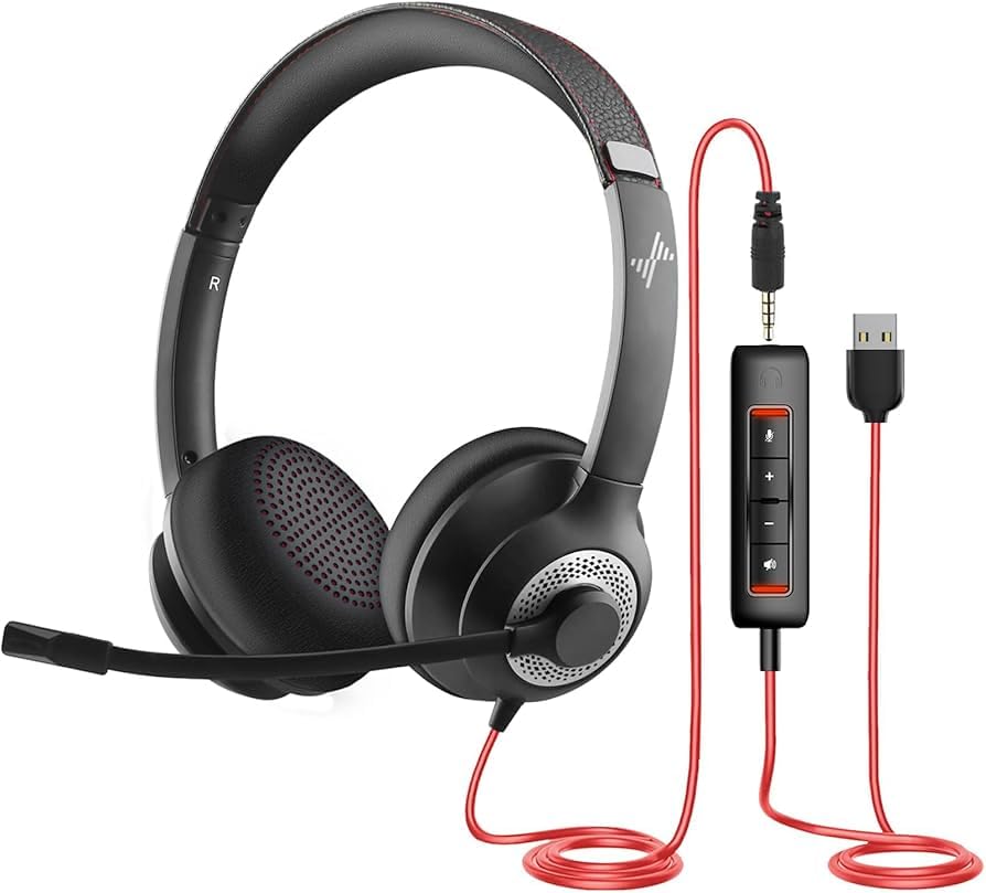 JIAMQISHI USB Headset with Microphone for PC, On-Ear Computer Laptop Headphones with Noise Cancelling Microphone in-line Control for Home Office Online Class Skype Zoom (USB+3.5mm, Black) customer photo 2