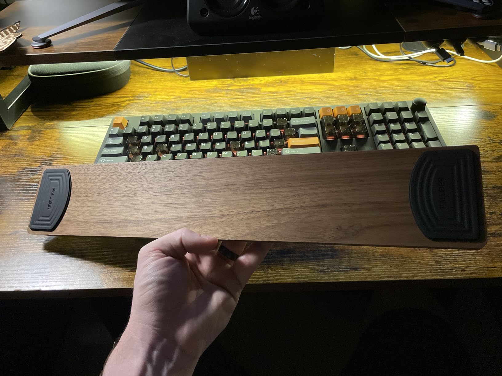 Faluber Wooden Wrist Rest, 14.3-inch Length and 20mm Thickness for Tenkeyless Keyboard, Walnut Wood Palm Rest, Ergonomic Design for Mechanical Gaming Keyboard, Stain Resistant (Medium, Walnut Wood) customer photo 1