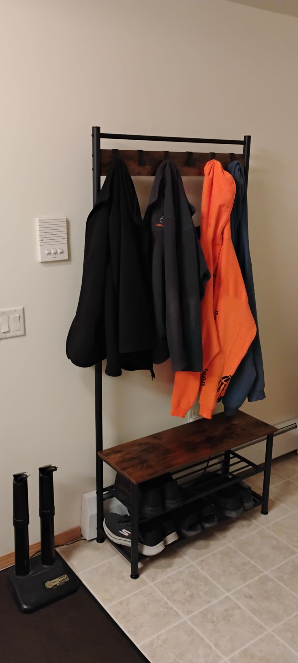 Yaheetech Coat Rack, Hall Tree with Shoe Bench, Entryway Shoe Storage with Coat Rack Stand, 9 Movable Hooks, Industrial Entryway Furniture, Gray customer photo 1