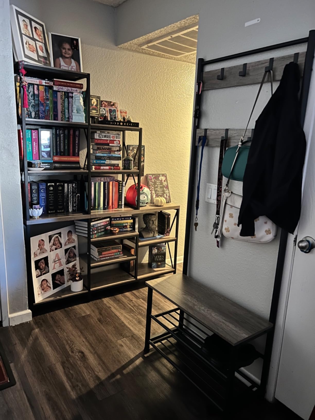 Yaheetech Coat Rack, Hall Tree with Shoe Bench, Entryway Shoe Storage with Coat Rack Stand, 9 Movable Hooks, Industrial Entryway Furniture, Gray customer photo 2