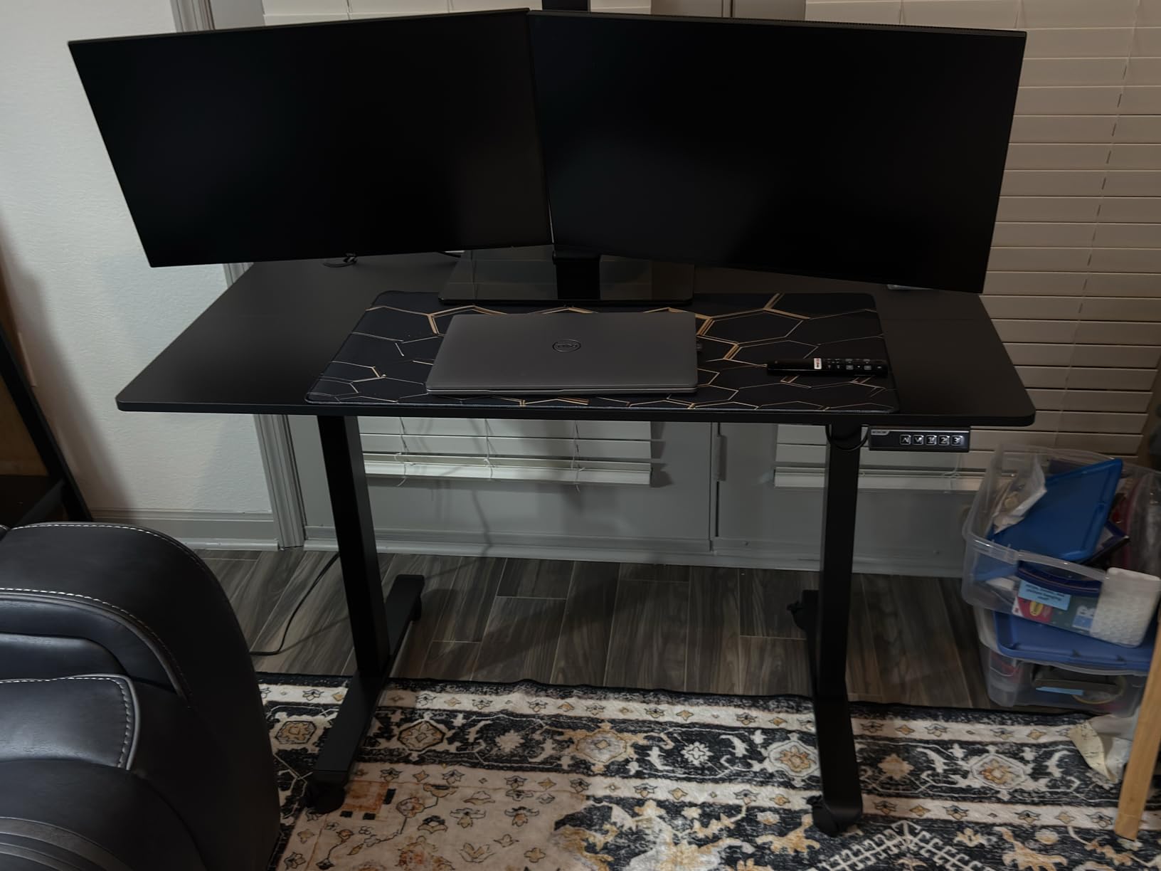 Monomi Electric Height Adjustable Standing Desk, 48x24 Inches, Ergonomic Home Office Sit/Stand Up Desk with Two-Piece Desktop (Black Steel Frame/Rustic Brown Top) customer photo 2