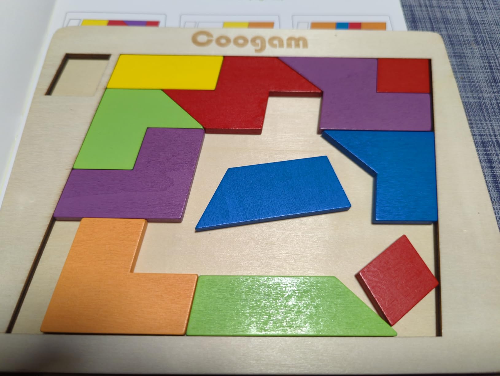 Coogam Wooden Puzzle Blocks Geometric Tangram Brain Teasers Jigsaw 3D Logic IQ Game Colorful Shape Pattern Montessori STEM Educational Toys Gift 60 Challenges for All Age customer photo 2