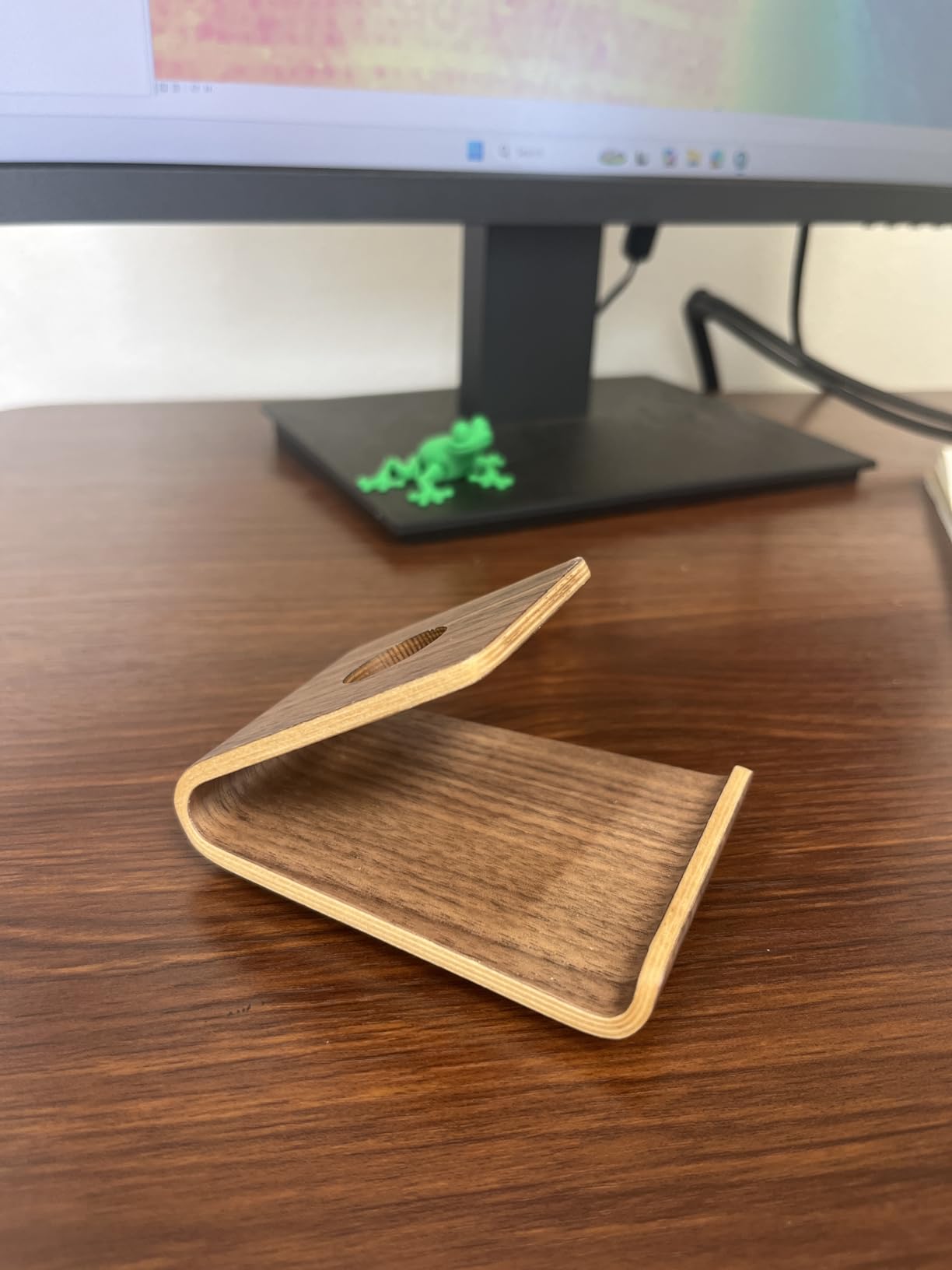 Wooden Cell Phone Stand, Universal Mobile Phone Holder Stand Non Slip Stable Desktop Phone Stand for iPhone, Samsung, iPad, Tablets customer photo 2