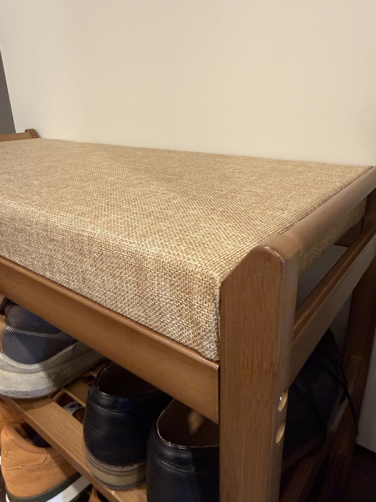 Shoe Bench with Hidden Drawer and Side Holder, 2 Tier Entryway Bench with Storage 39.4 in, Bamboo Shoe Rack with Cushion for Entryway Hallway Living Room Bedroom customer photo 2