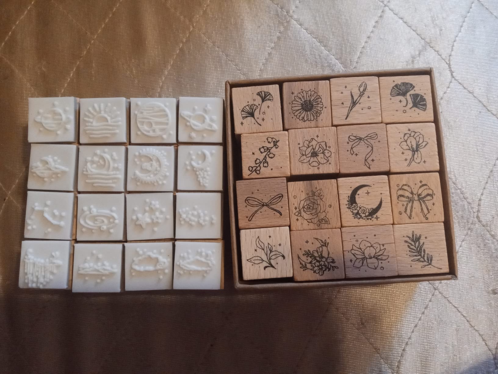 Hacaroa 32 Pieces Wooden Rubber Stamp Set, Moon Star Botanical Decorative Wood Stamps for Journal, Diary, Scrapbook, Planner, Card Making customer photo 1