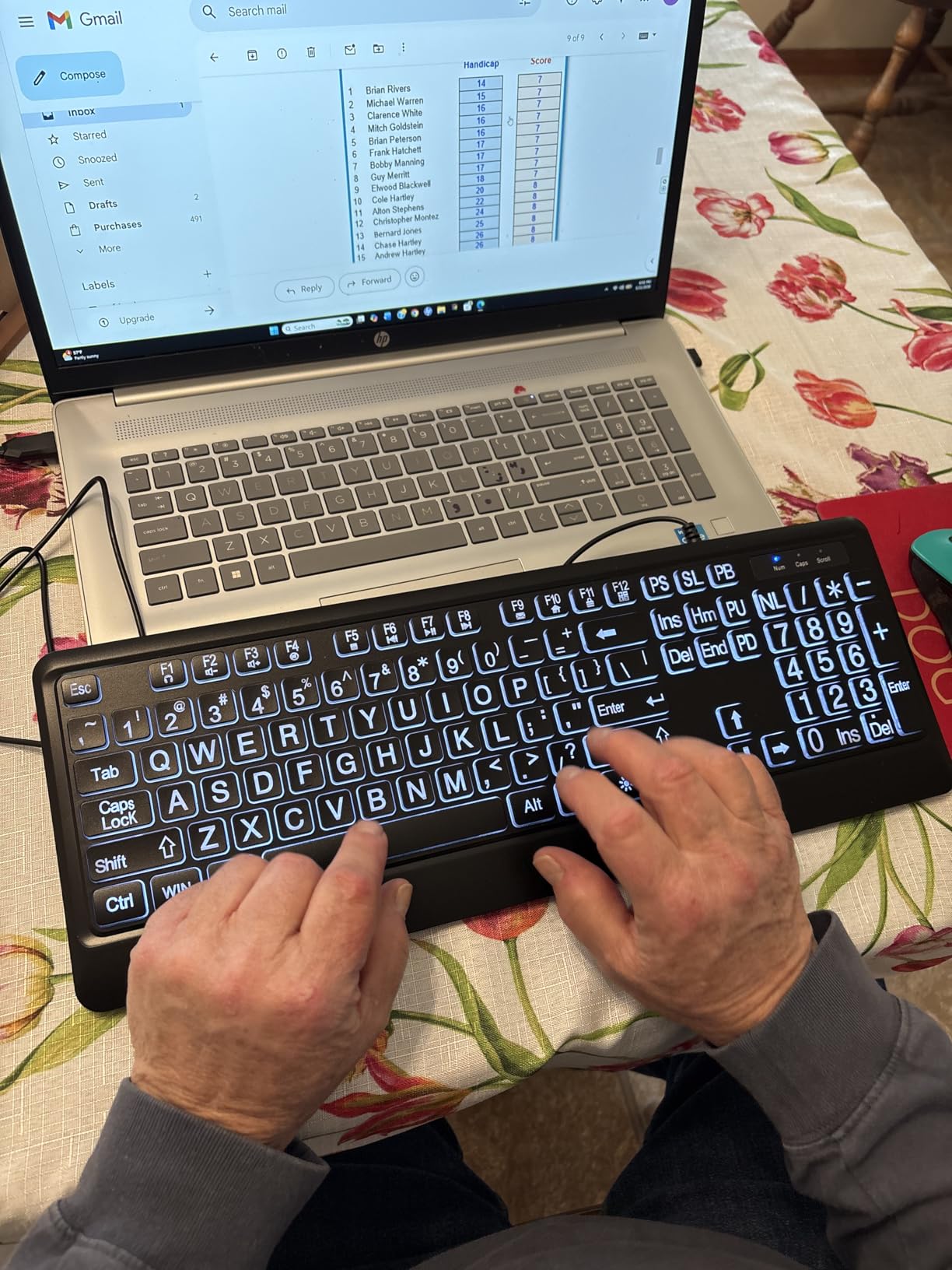 KOPJIPPOM Large Print Backlit Keyboard, USB Wired Computer Keyboard, Full Size Keyboard with White Illuminated LED Compatible for Windows Desktop, Laptop, PC, Gaming, Black customer photo 1